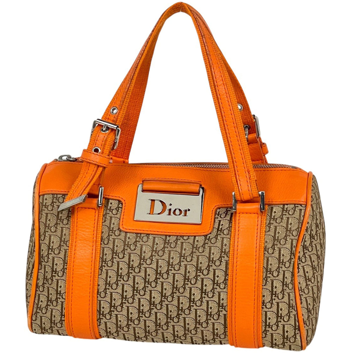 Christian Dior Beige Orange Canvas Leather Handbag (Pre-Owned)