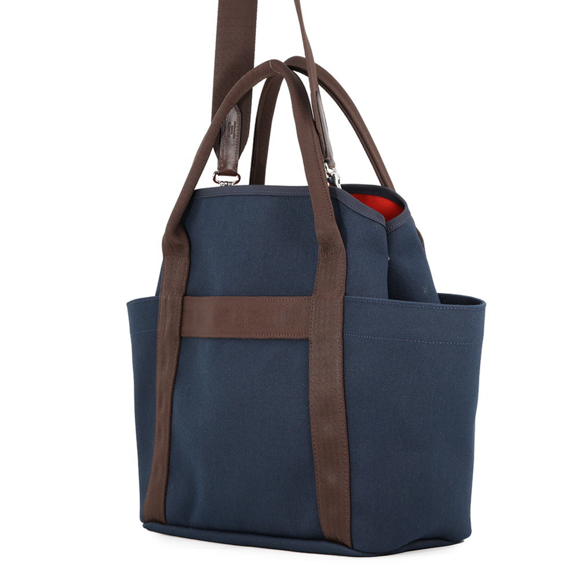Hermes Kara Feu Navy Toile Chevron Canvas Handbag (Pre-Owned)