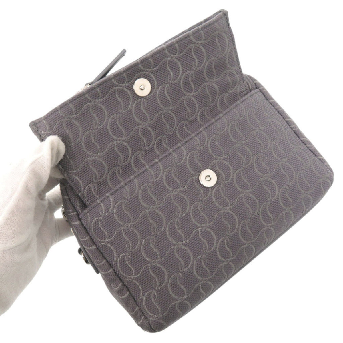 Christian Louboutin Gray Canvas Leather Shoulder Bag (Pre-Owned)