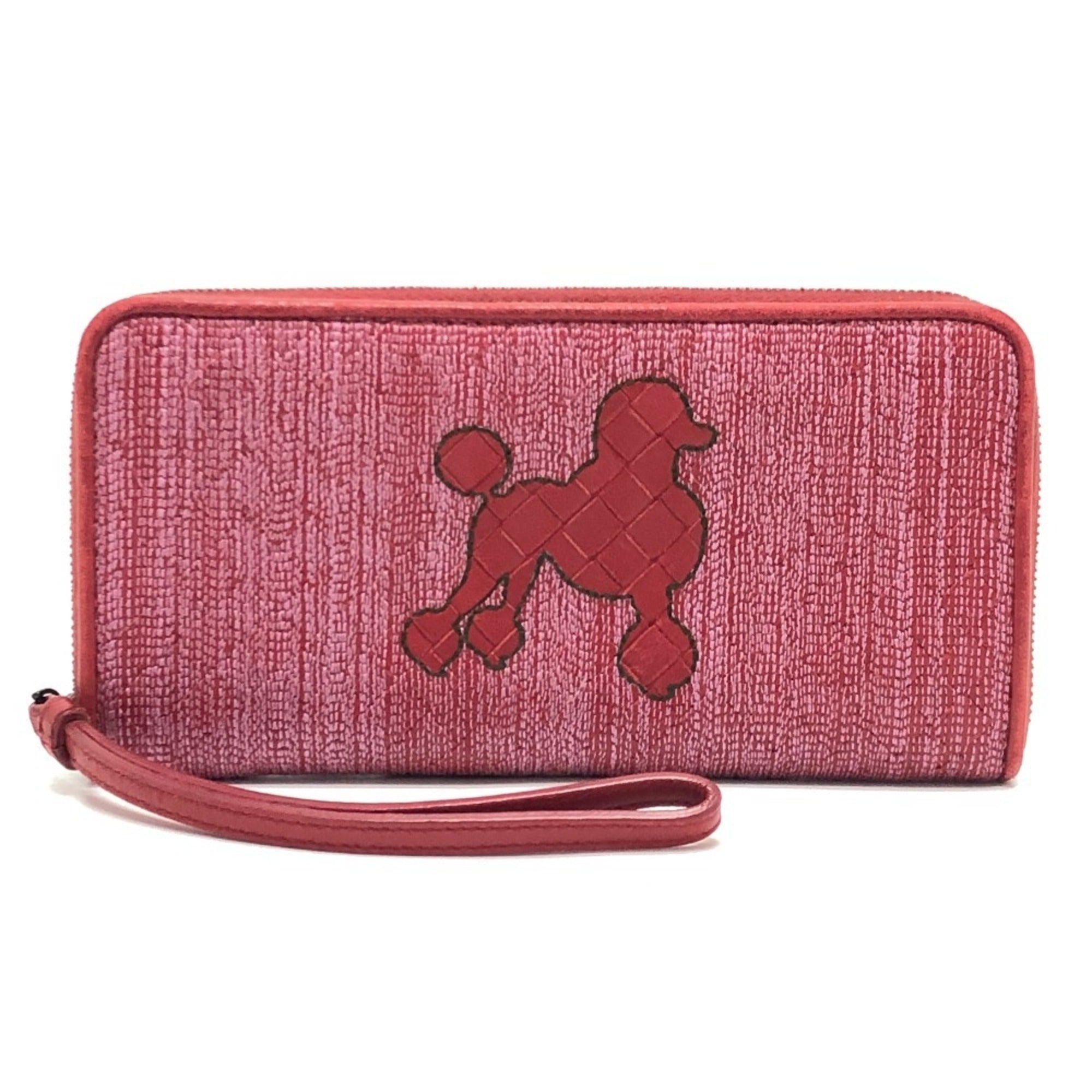 Bottega Veneta Intrecciato Red Color Leather Canvas Long Wallet (Bi-Fold) (Pre-Owned)