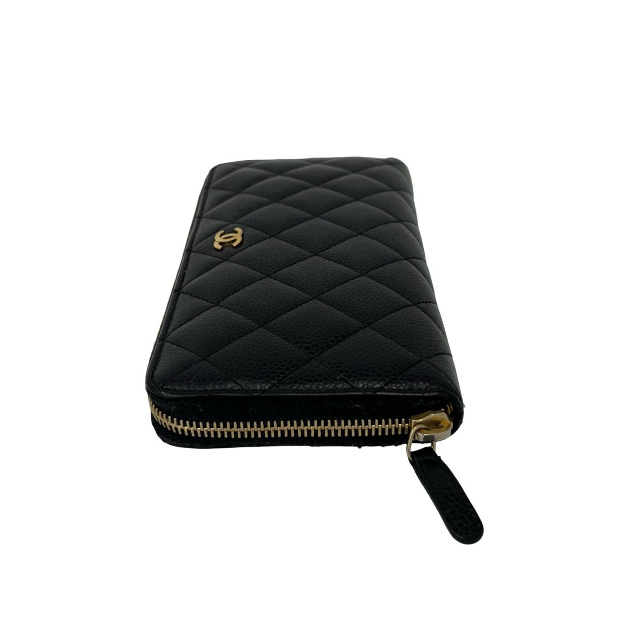 Chanel Black Grained Calfskin Long Wallet (Bi-Fold) (Pre-Owned)