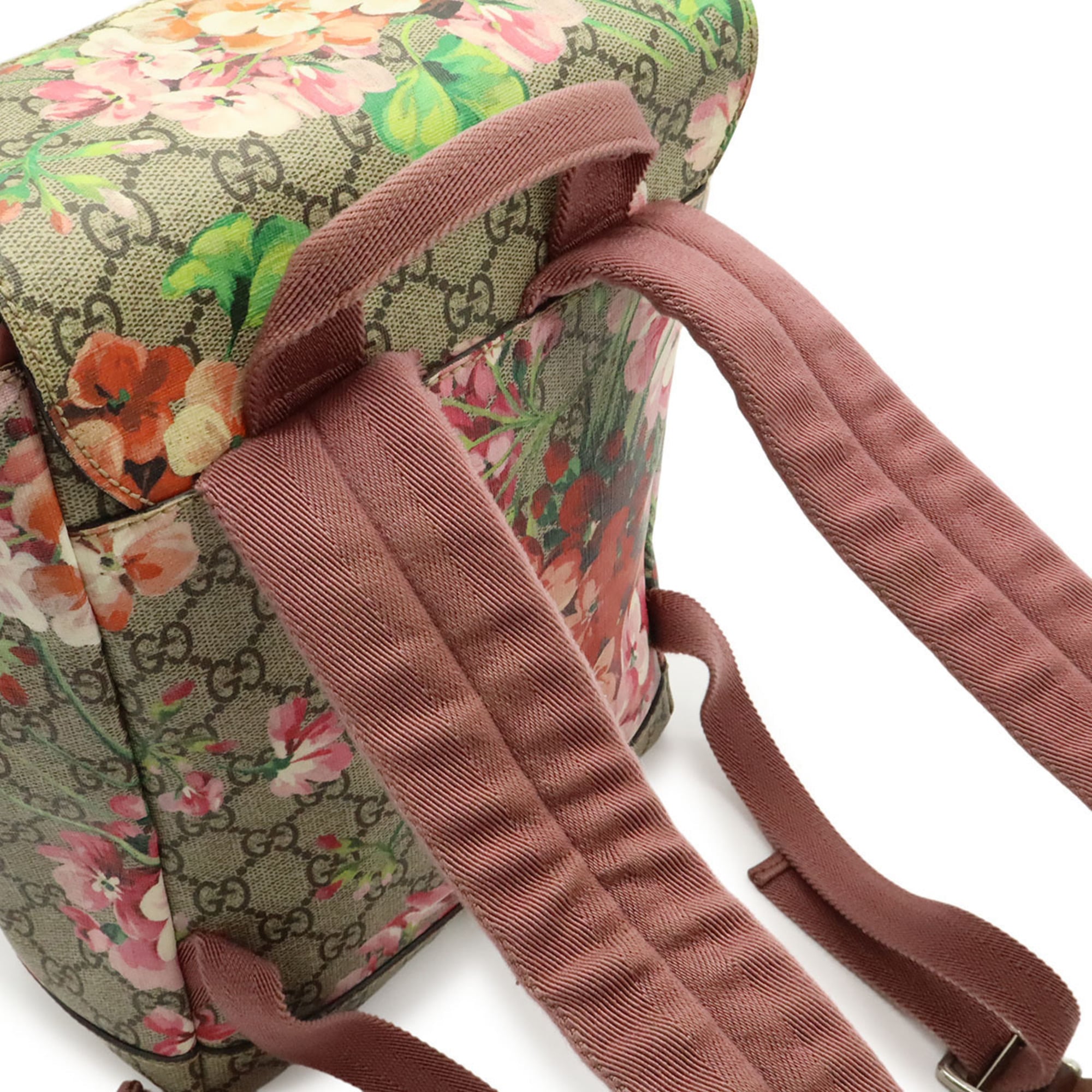 Gucci Gg Blooms Beige Pink Multi-Color Gg Supreme Suede Backpack (Pre-Owned)