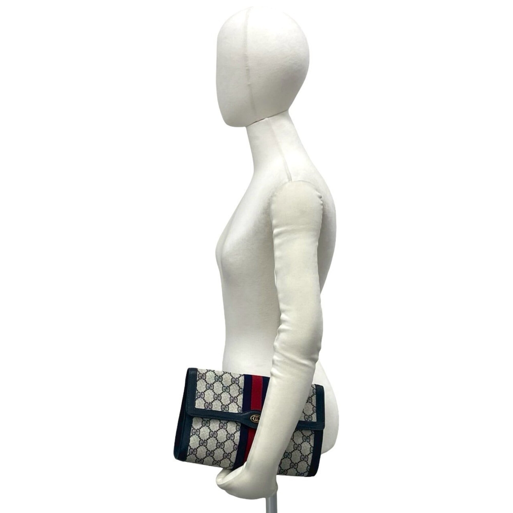 Gucci Navy Red Color Leather Pvc Clutch Bag (Pre-Owned)