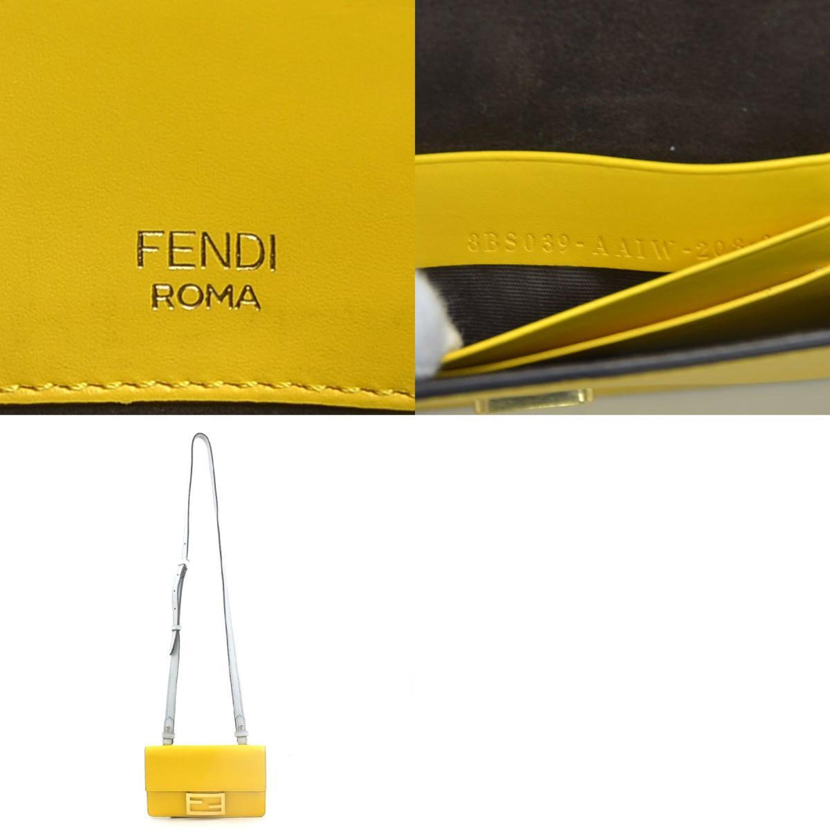Fendi Light Gray Yellow Leather Shoulder Bag (Pre-Owned)