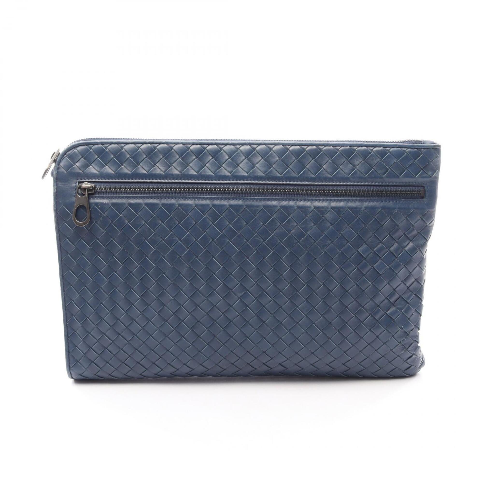 Bottega Veneta Intrecciato Blue Leather Clutch Bag Handbag (Pre-Owned)
