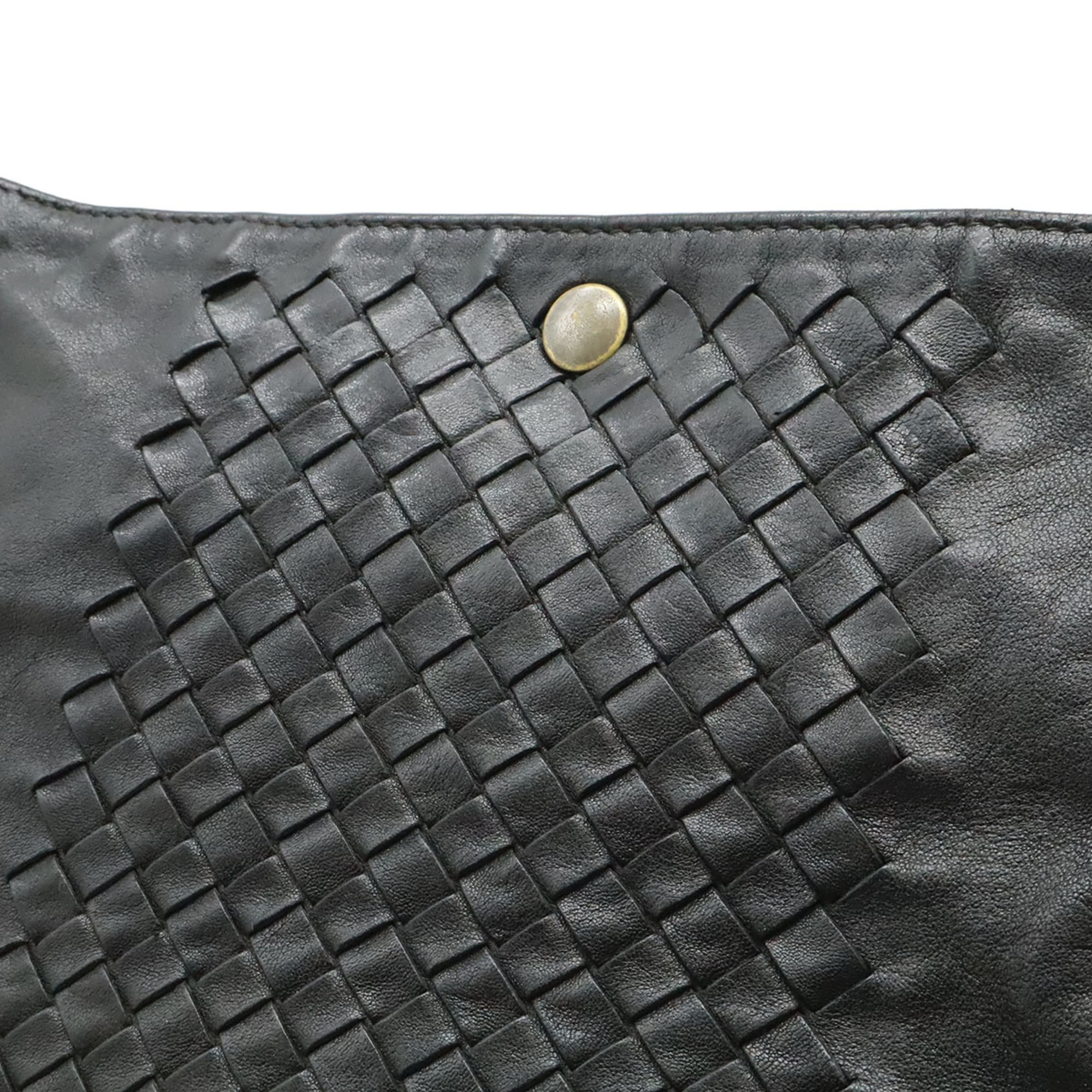 Bottega Veneta Intrecciato Black Leather Shoulder Bag (Pre-Owned)