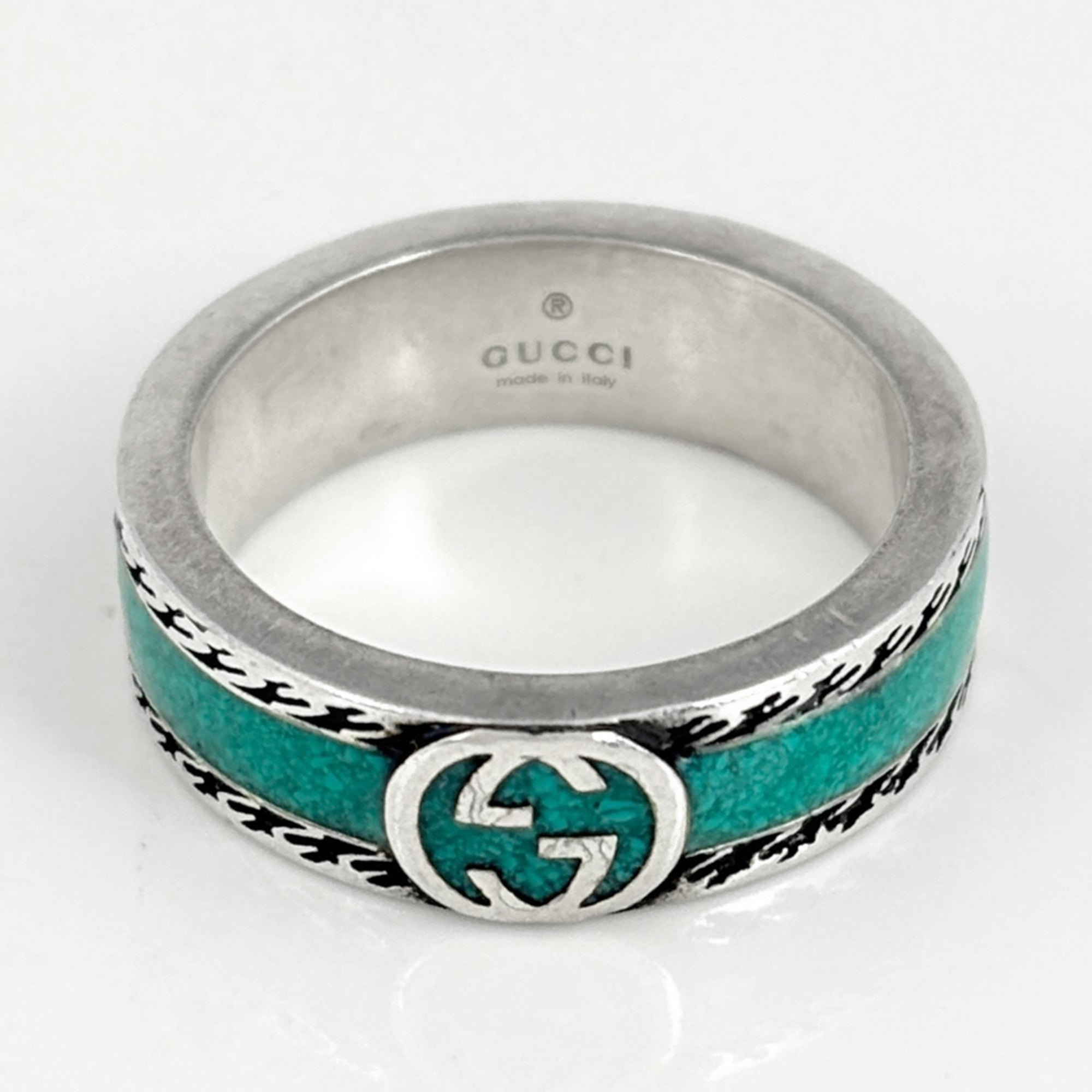 Gucci Silver Blue Silver 925 Band Ring (Pre-Owned)