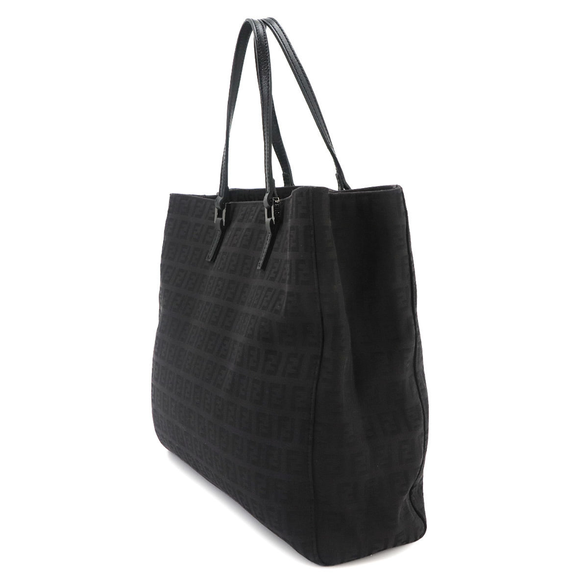 Fendi Zucchino Black Canvas Leather Handbag Tote Bag (Pre-Owned)