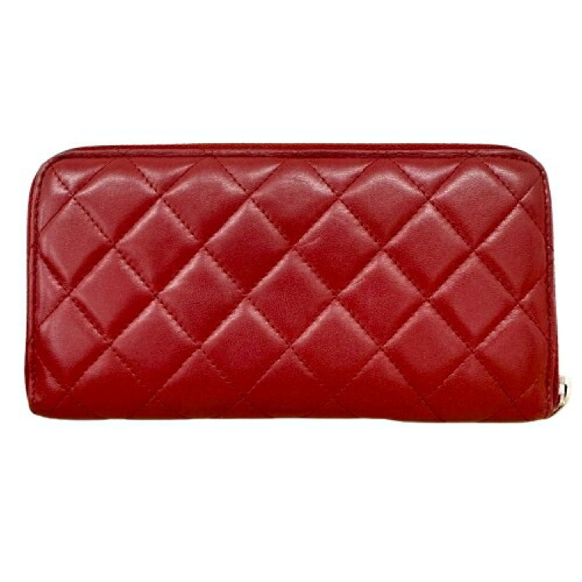 Chanel Matelasse Black Red Color Leather Long Wallet (Bi-Fold) (Pre-Owned)