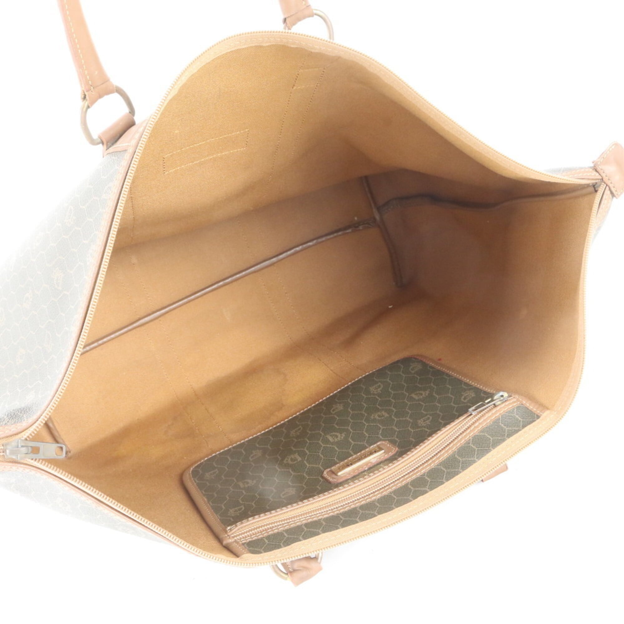 Christian Dior Brown Leather Coated Canvas Handbag Tote Bag (Pre-Owned)