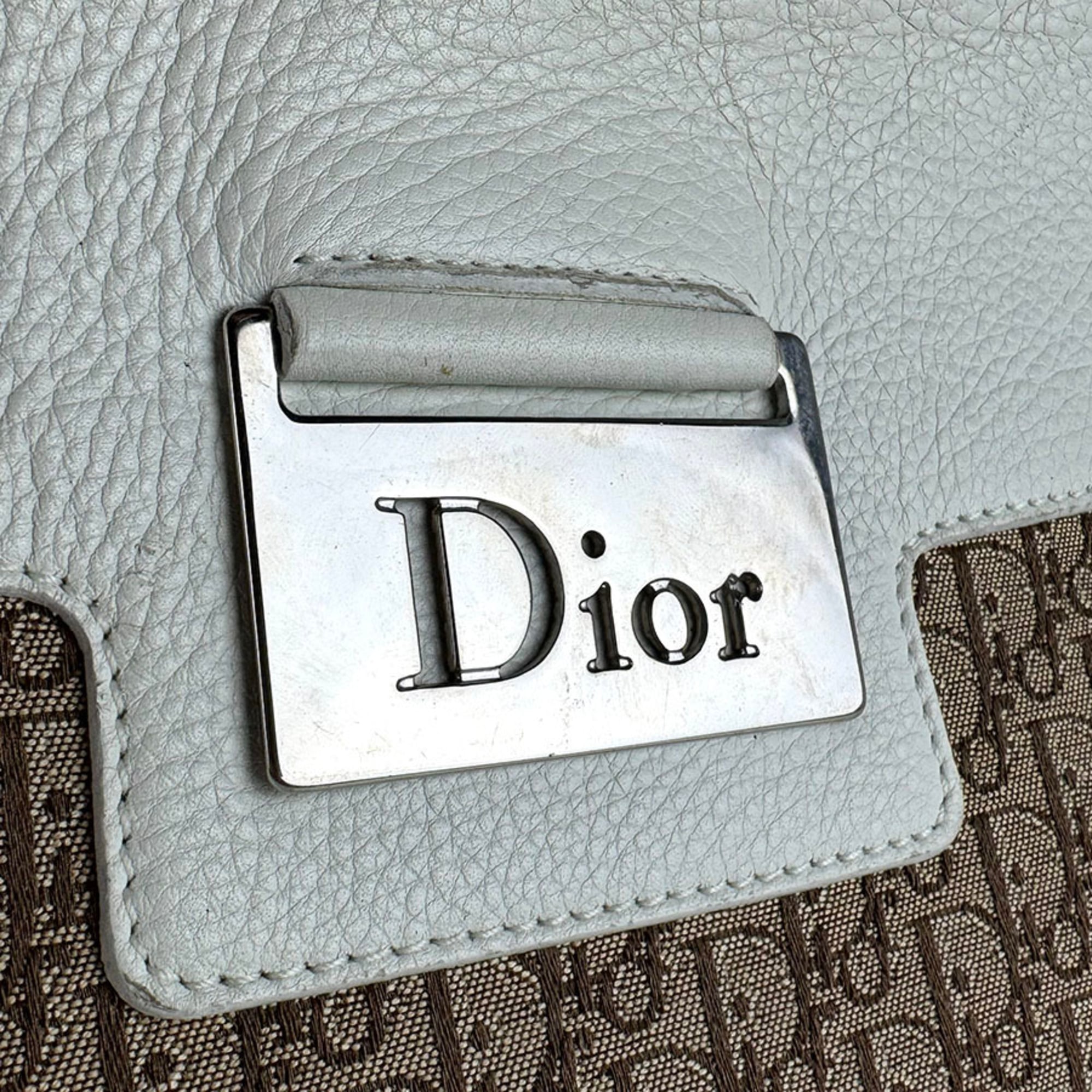 Christian Dior Brown Ivory Canvas Leather Shoulder Bag (Pre-Owned)