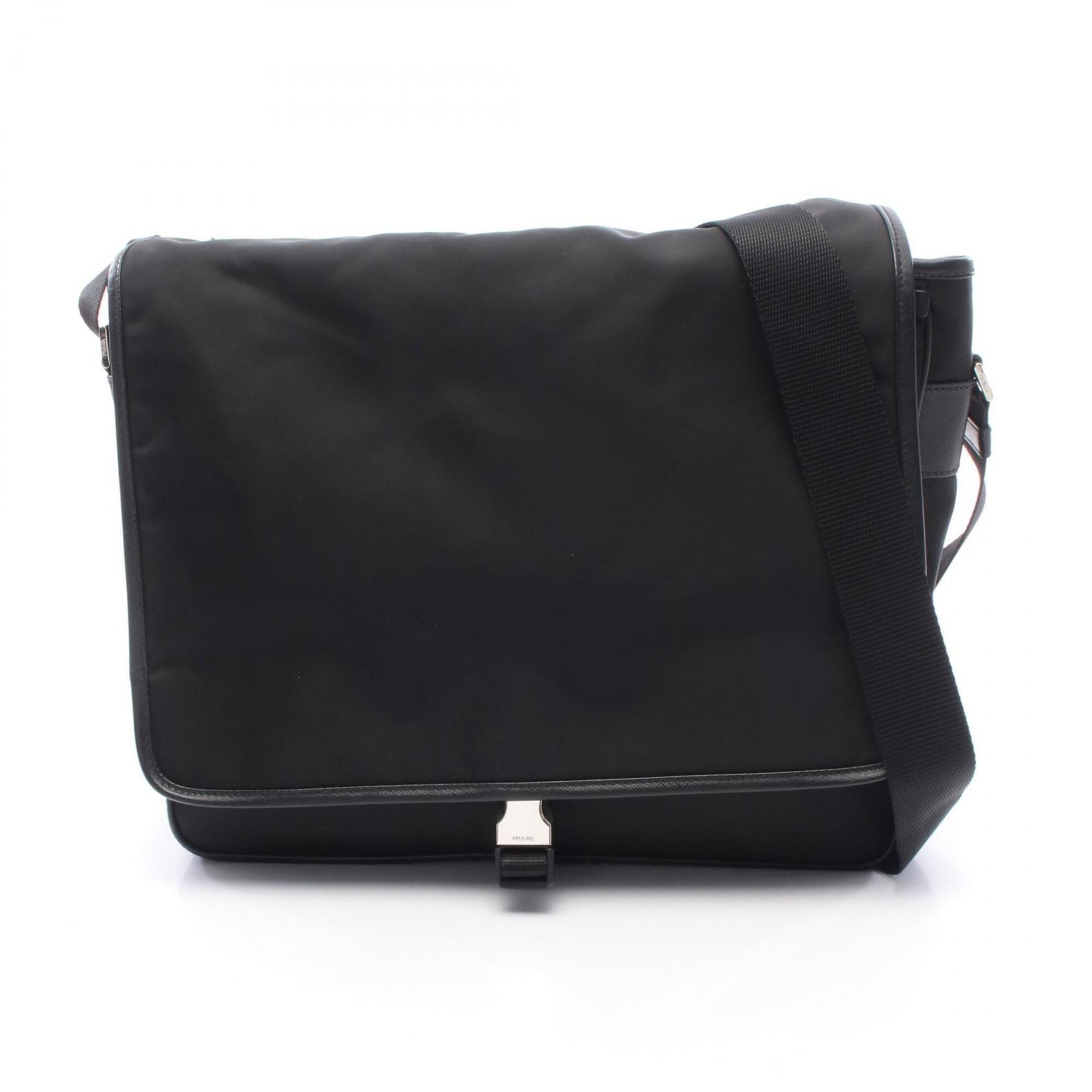 Prada Black Nylon Leather Handbag Messenger Bag Shoulder Bag (Pre-Owned)