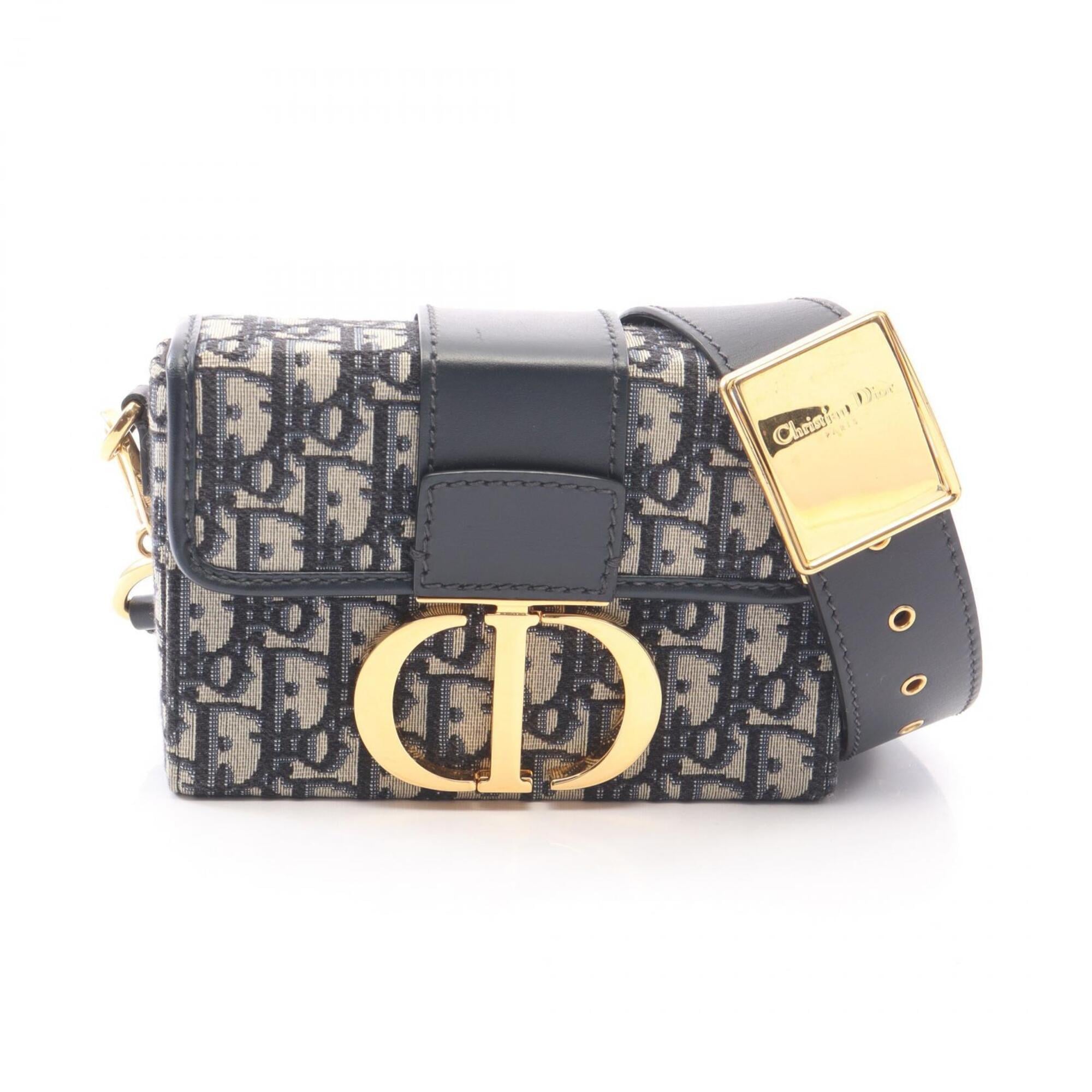 Christian Dior Navy Canvas Leather Handbag Shoulder Bag (Pre-Owned)