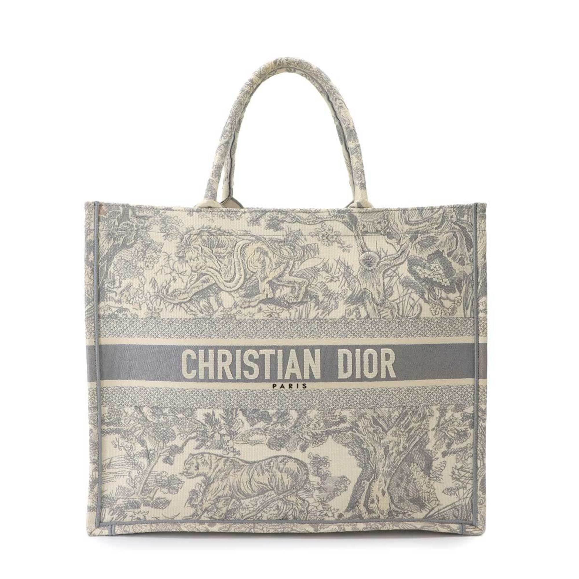 Christian Dior Gray White Canvas Handbag Tote Bag (Pre-Owned)