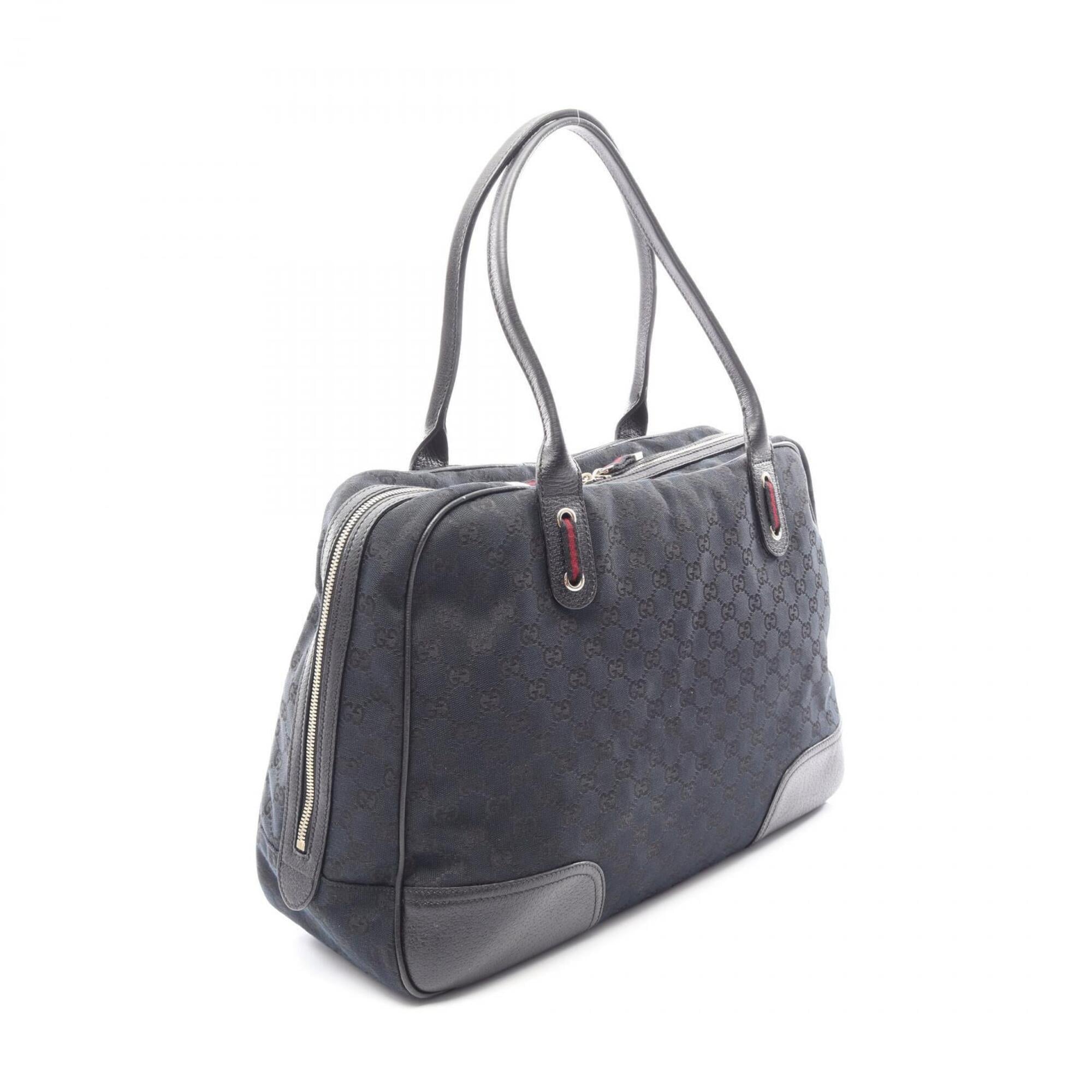 Gucci Black Navy Gg Canvas Leather Handbag Shoulder Bag (Pre-Owned)