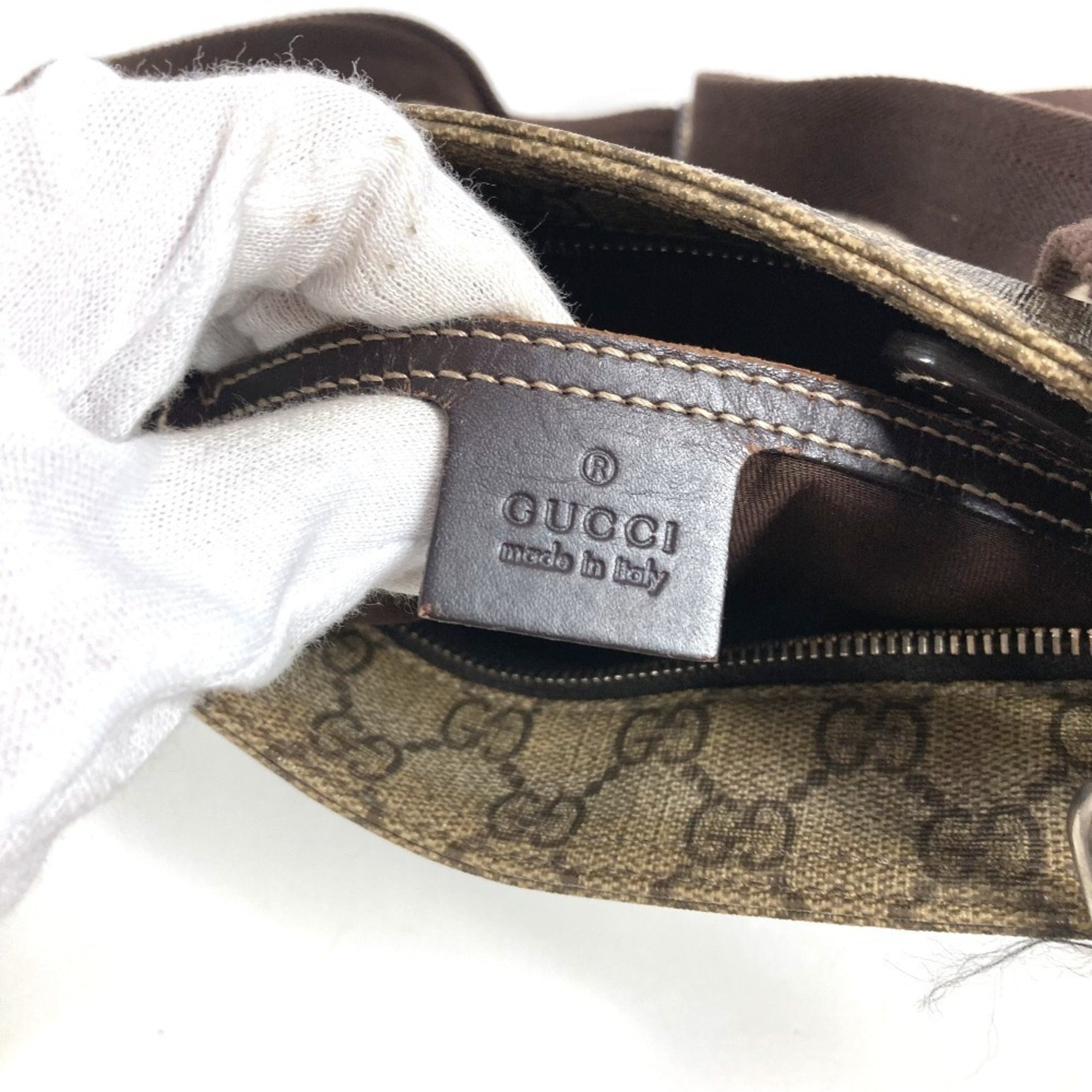 Gucci Beige Dark Brown Gg Leather Pvc Pochette Shoulder Bag (Pre-Owned)