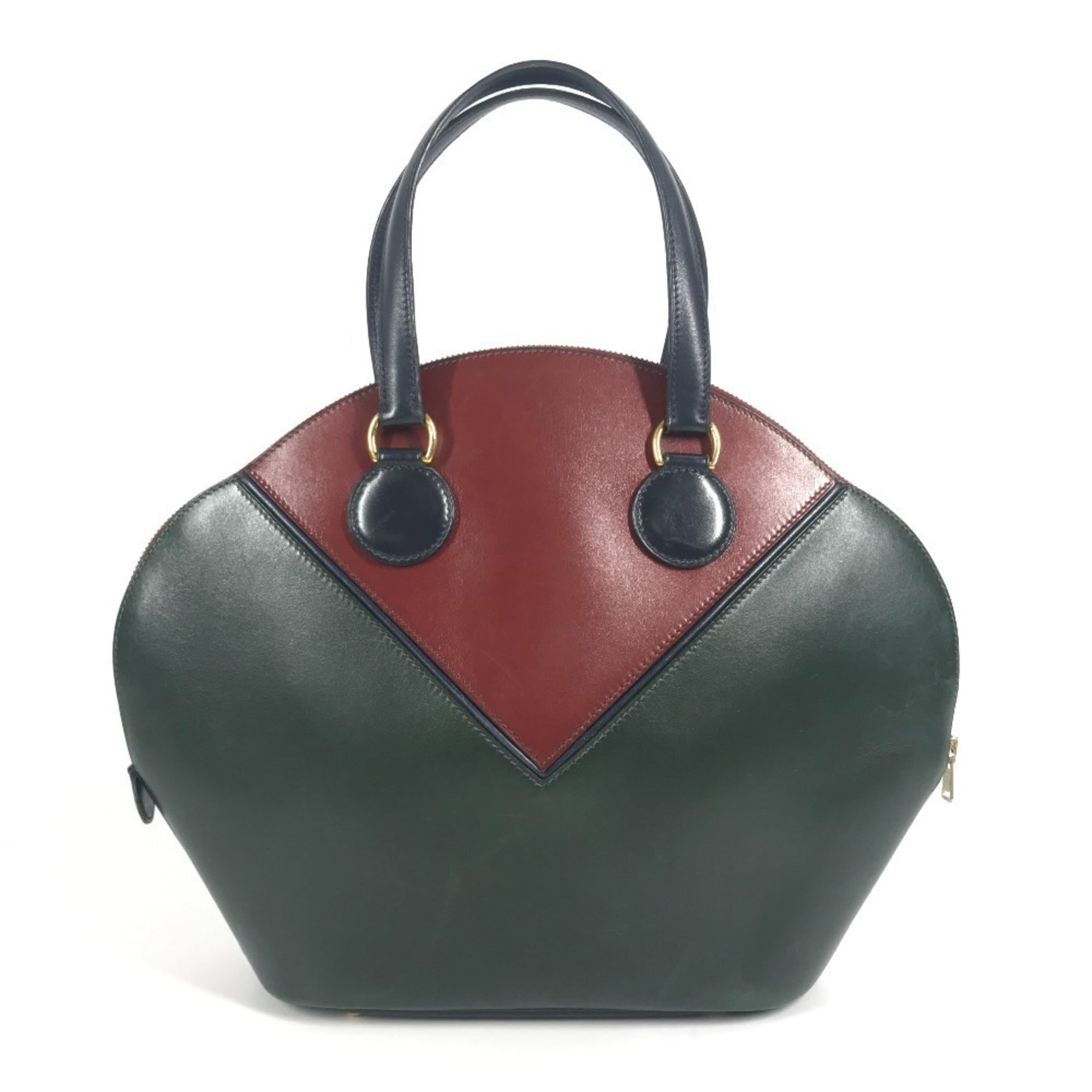 Hermes Green Navy Wine Box Calf Leather Handbag Tote Bag (Pre-Owned)
