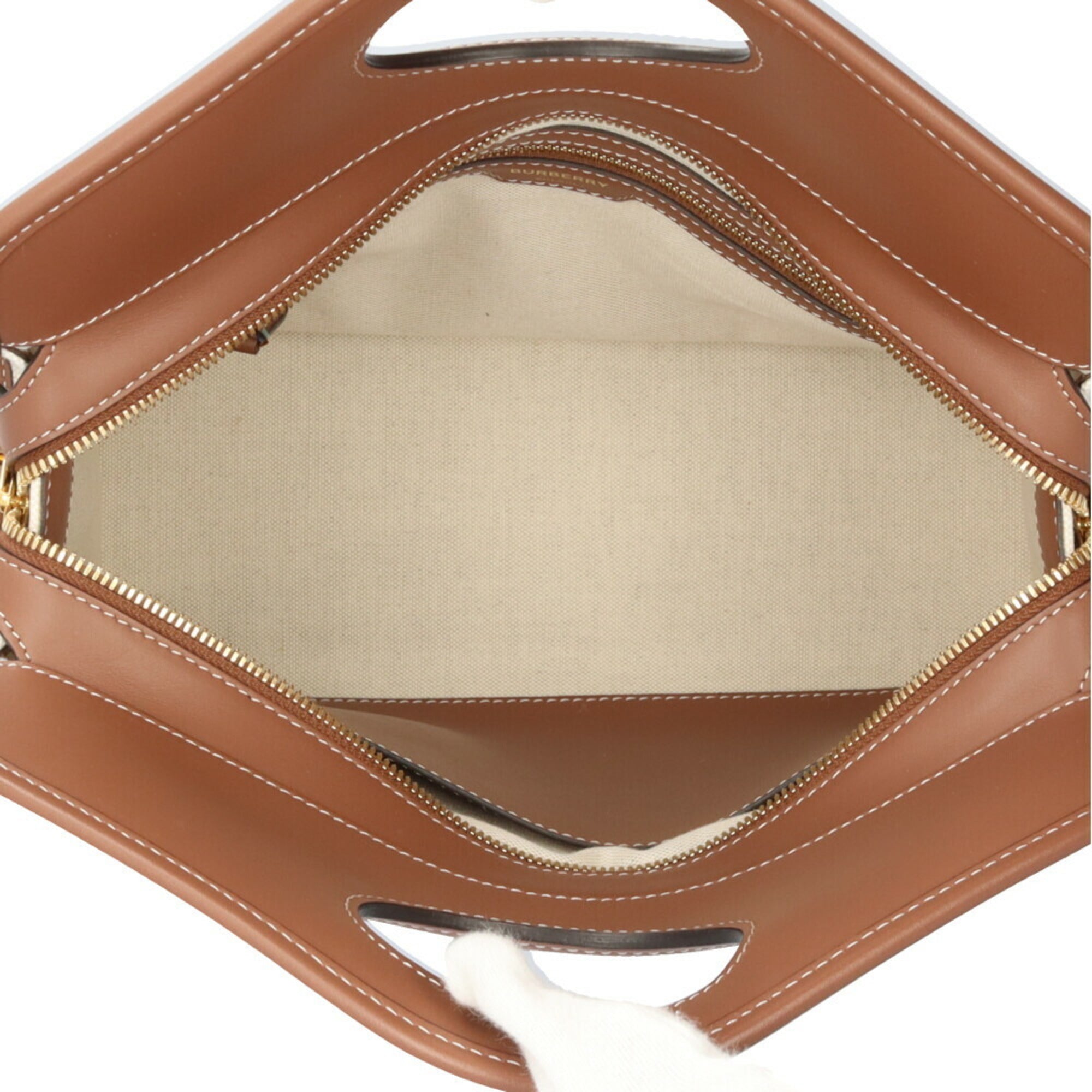Burberry Beige Brown Canvas Leather Shoulder Bag (Pre-Owned)