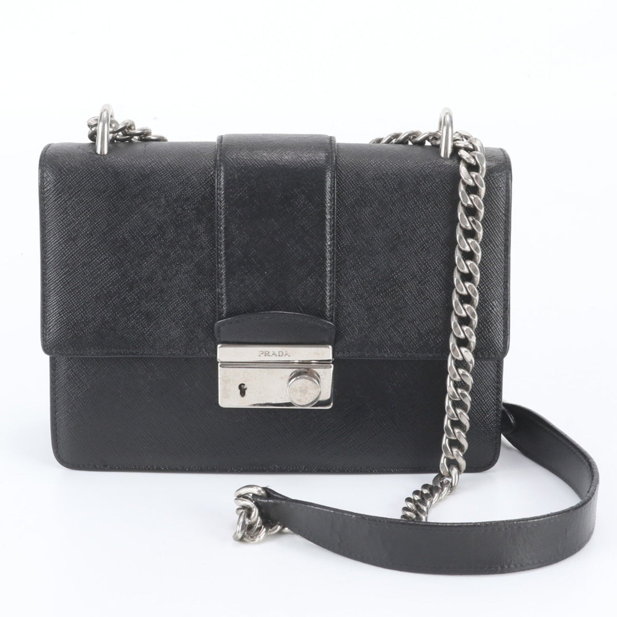 Prada Black Leather Handbag Shoulder Bag Tote Bag (Pre-Owned)