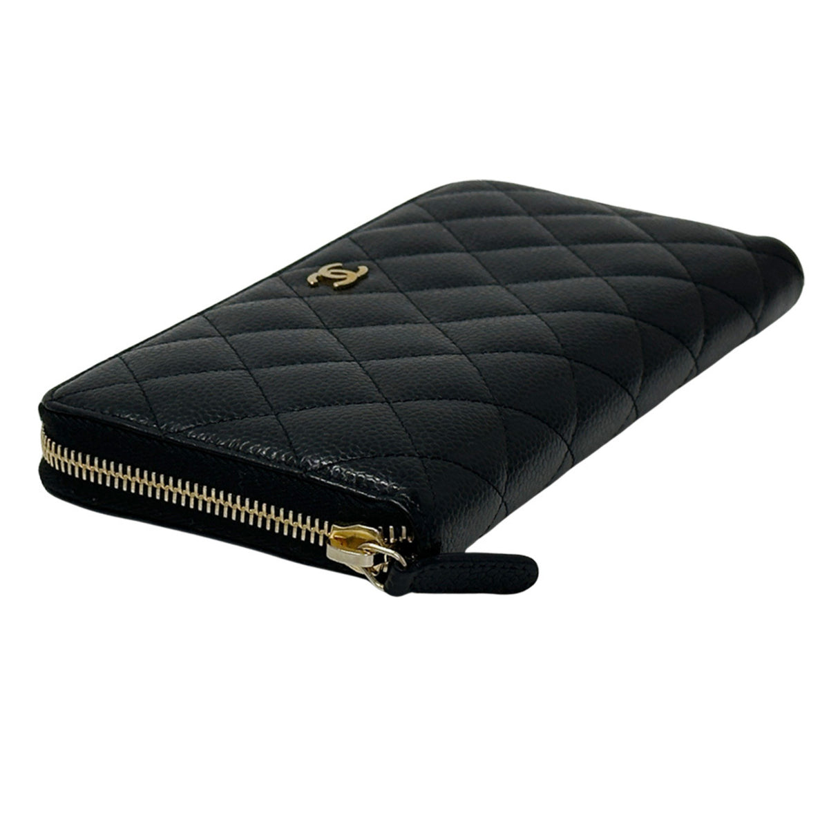 Chanel Matelasse Black Grained Calfskin Long Wallet (Bi-Fold) (Pre-Owned)