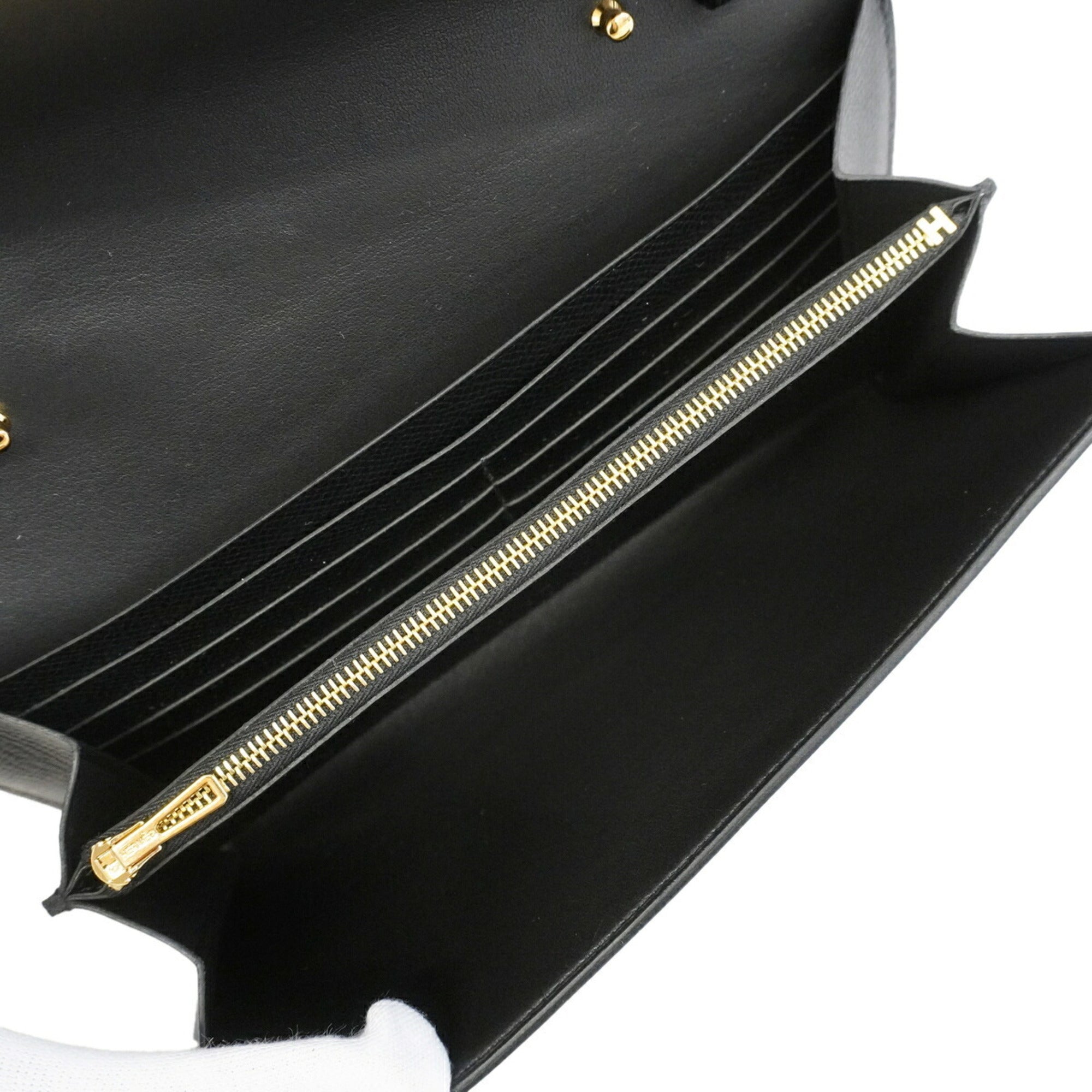 Hermes Black Epsom Leather Leather Chain/Shoulder Wallet (Pre-Owned)