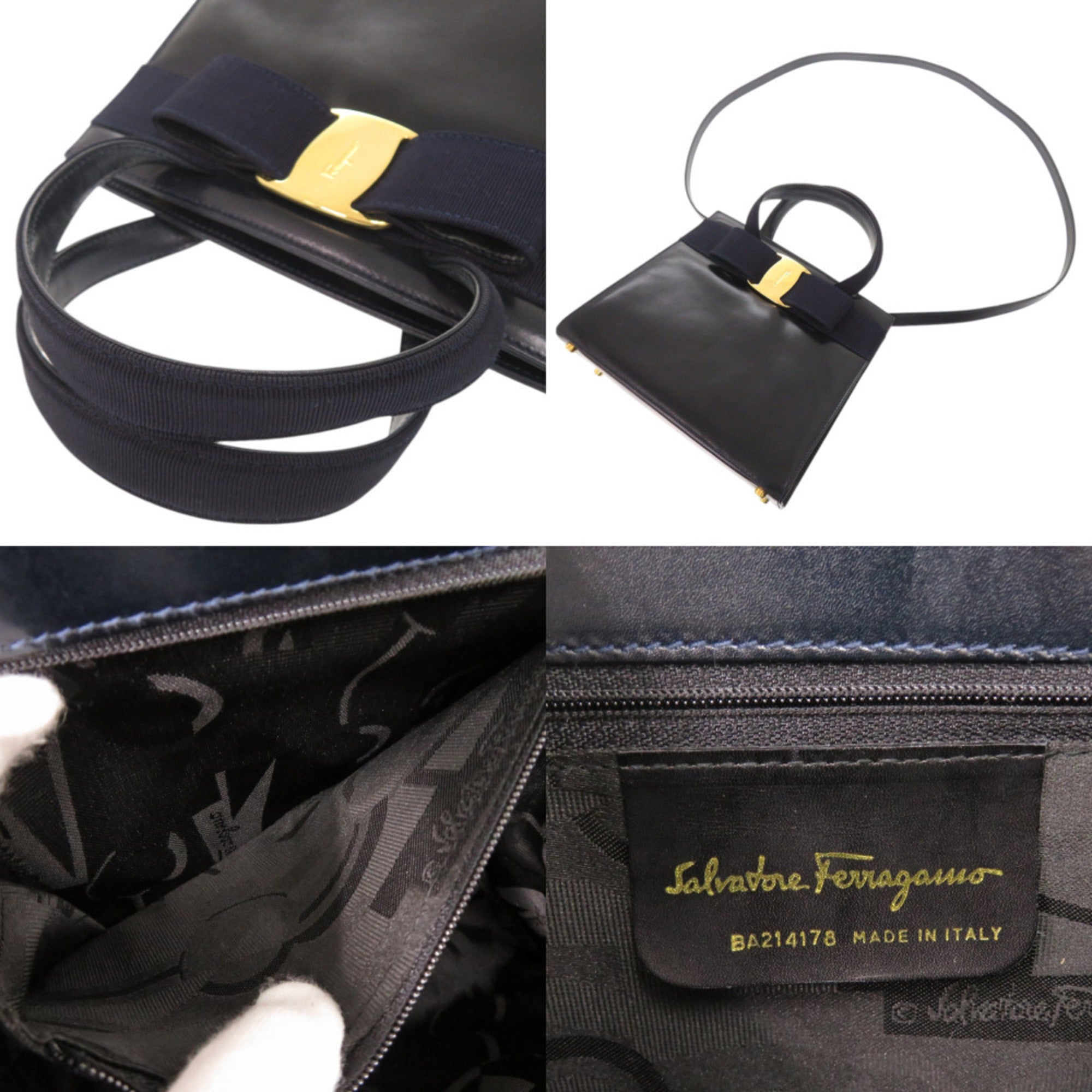 Salvatore Ferragamo Navy Leather Handbag Shoulder Bag (Pre-Owned)