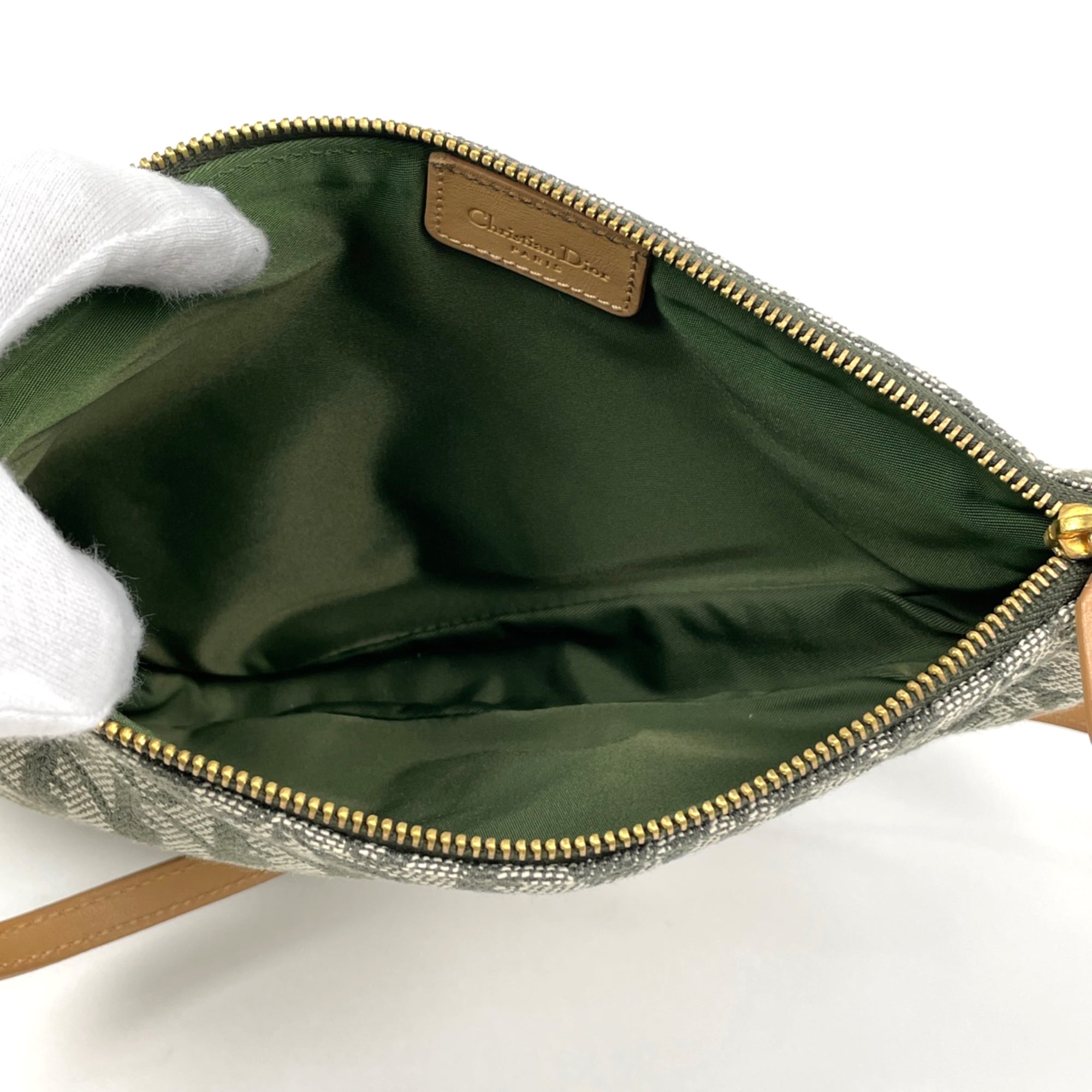 Christian Dior Trotter Green Canvas Leather Saddle Bag (Pre-Owned)
