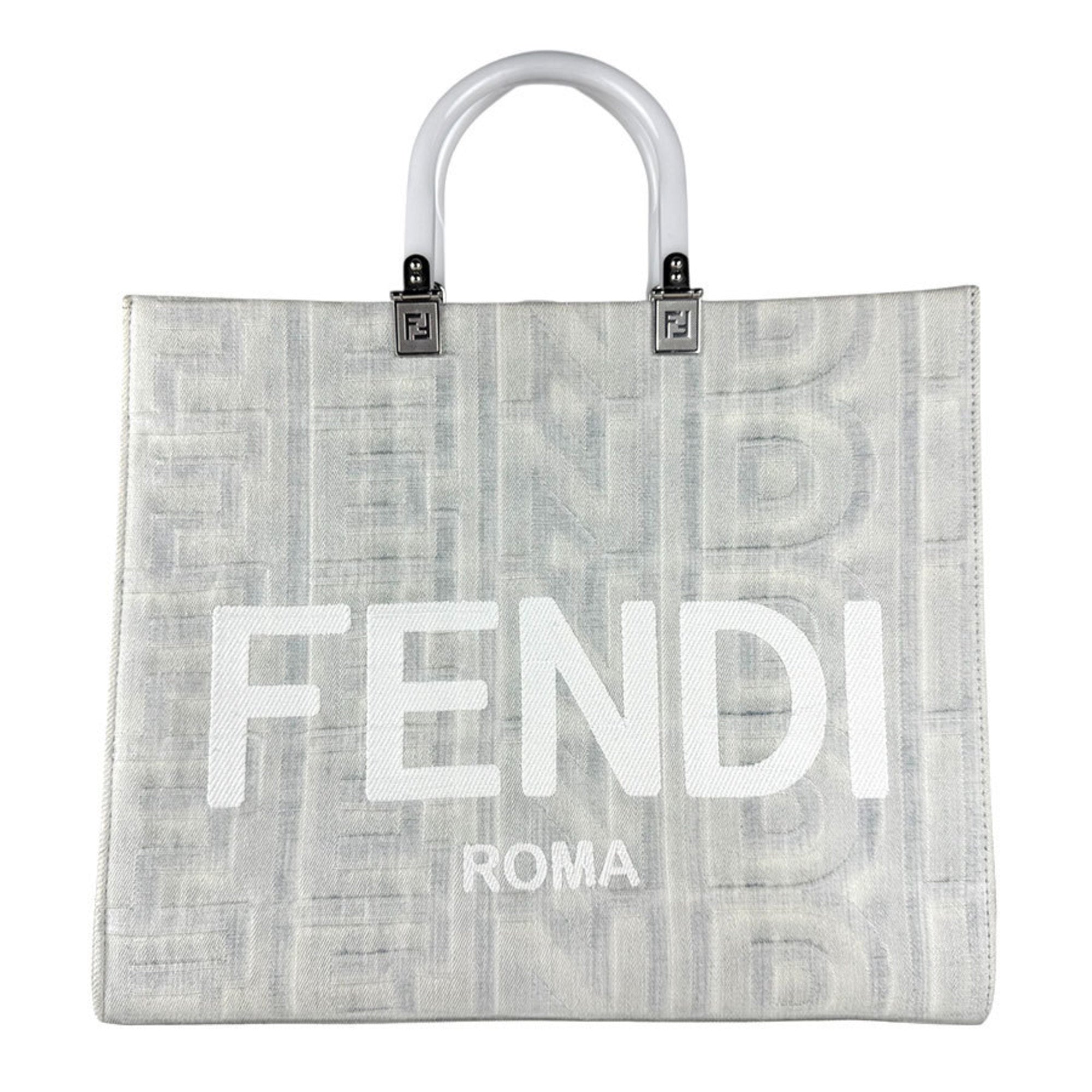 Fendi Gray Canvas Handbag Shoulder Bag (Pre-Owned)