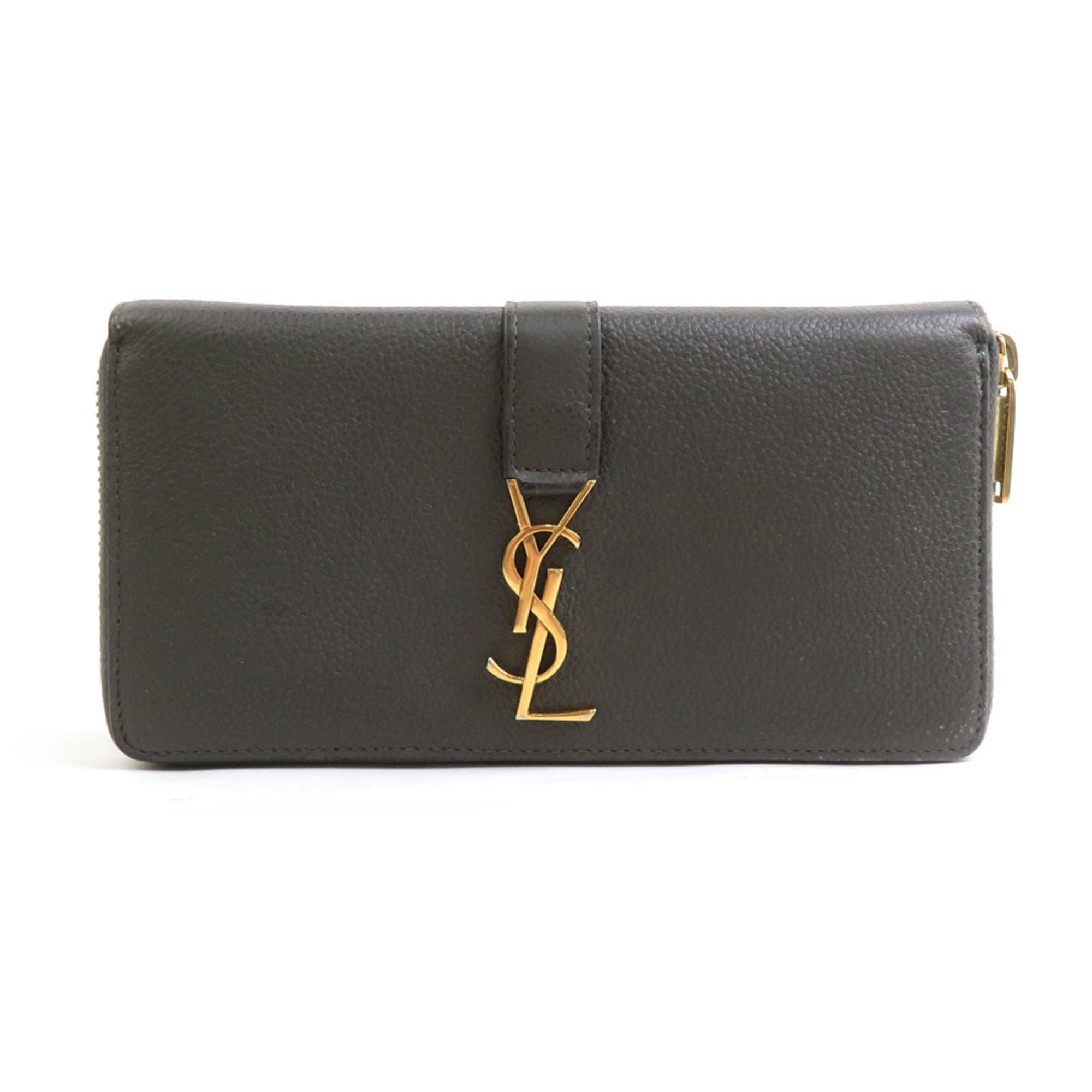Saint Laurent Khaki Brown Leather Long Wallet (Bi-Fold) (Pre-Owned)