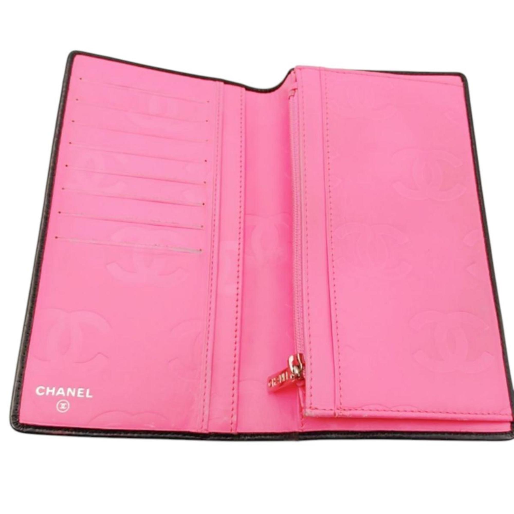 Chanel Black Pink Leather Long Wallet (Bi-Fold) (Pre-Owned)