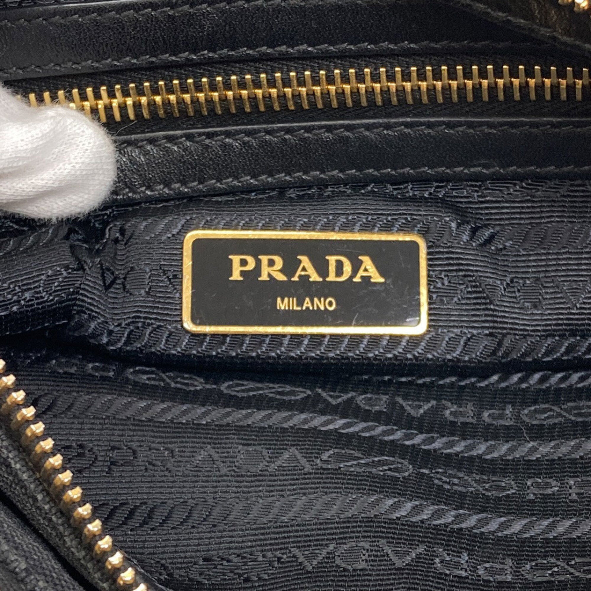 Prada Black Canvas Leather Shoulder Bag (Pre-Owned)