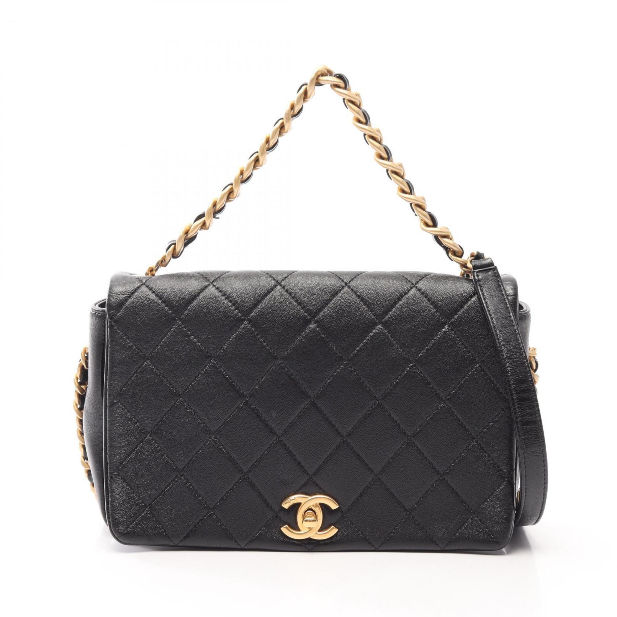 Chanel Black Leather Handbag Shoulder Bag (Pre-Owned)