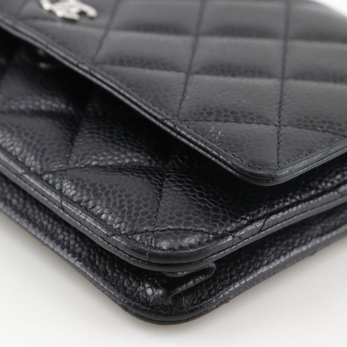Chanel Black Grained Calfskin Chain/Shoulder Wallet (Pre-Owned)