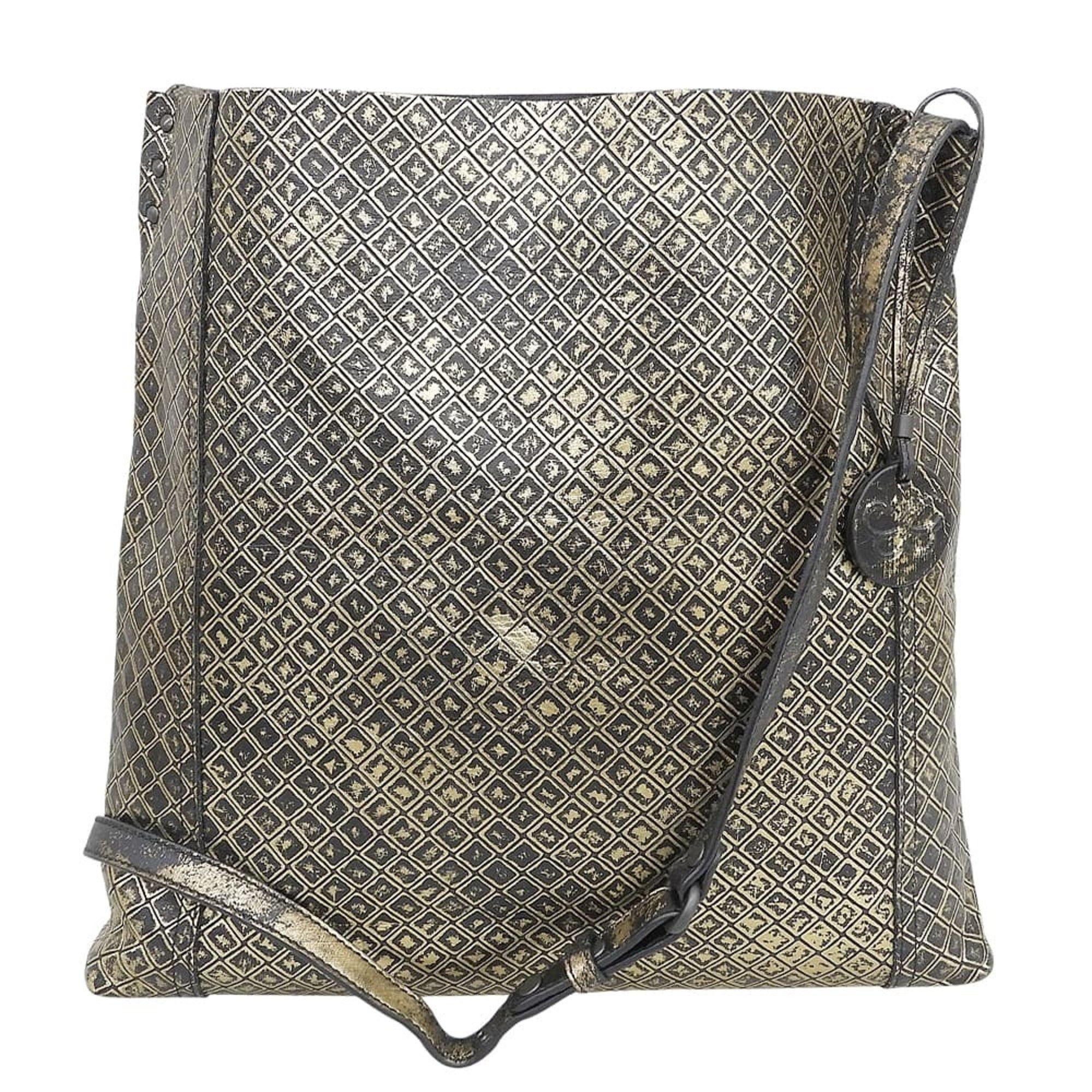 Bottega Veneta Black Gold Leather Shoulder Bag (Pre-Owned)