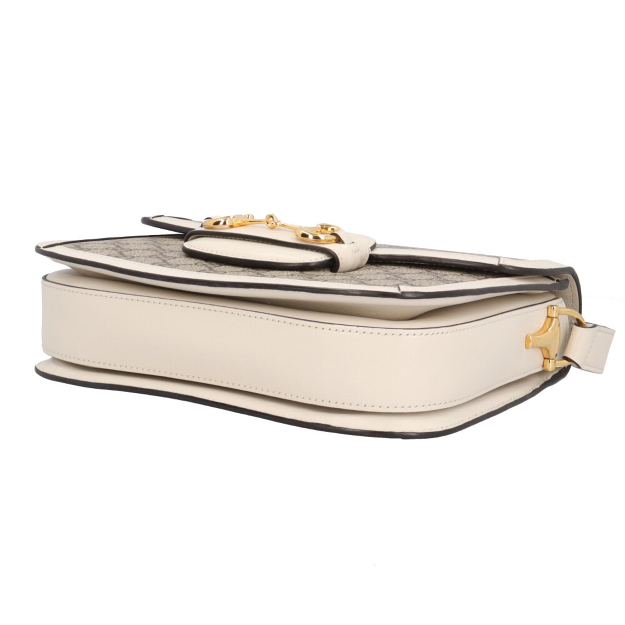 Gucci Horsebit Beige White Gg Supreme Canvas Leather Shoulder Bag (Pre-Owned)