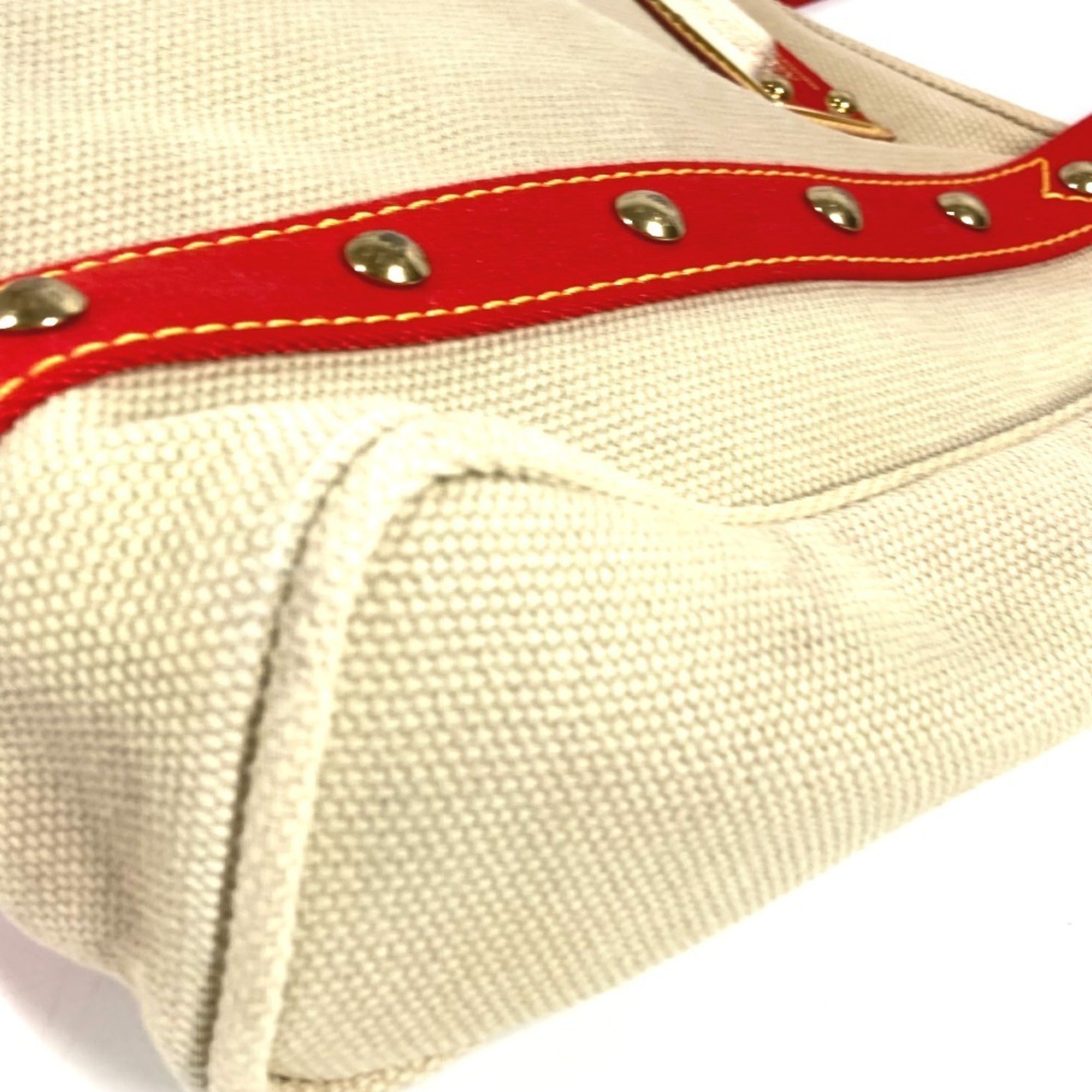 Louis Vuitton Beige Red Color Canvas Shoulder Bag Tote Bag (Pre-Owned)