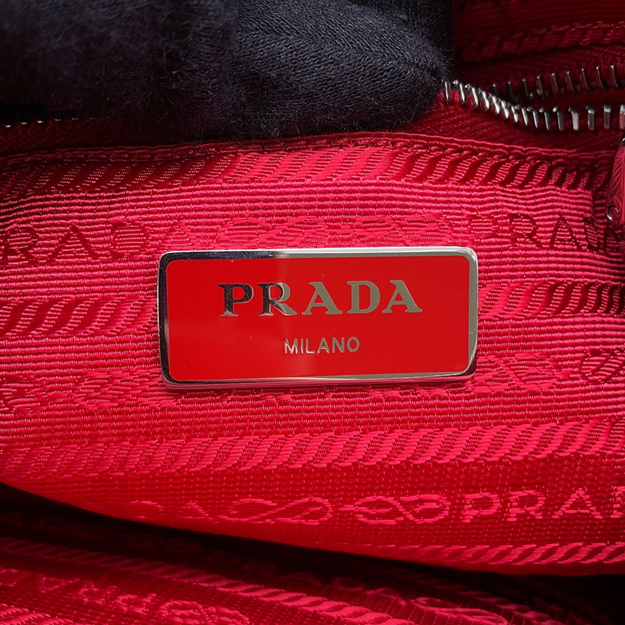 Prada Red Color Nylon Leather Backpack (Pre-Owned)