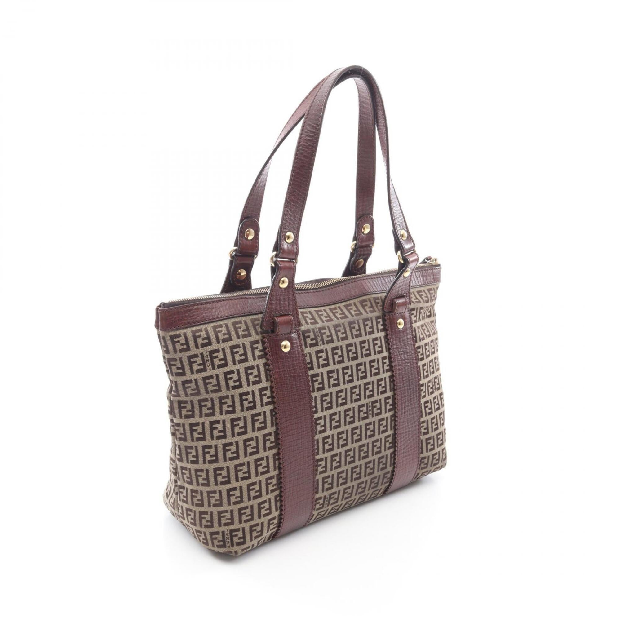 Fendi Beige Brown Canvas Leather Handbag Tote Bag (Pre-Owned)