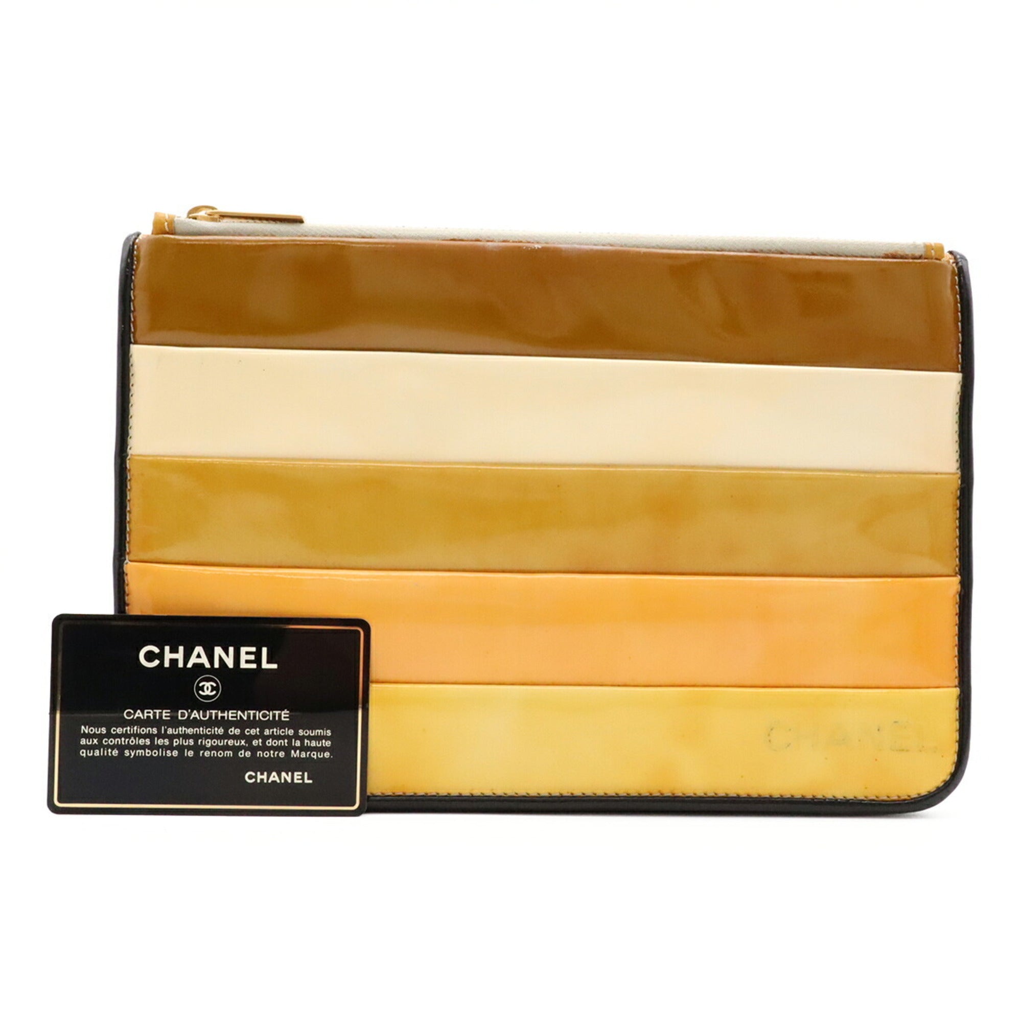 Chanel Black Multi-Color Yellow Patent Leather Clutch Bag (Pre-Owned)