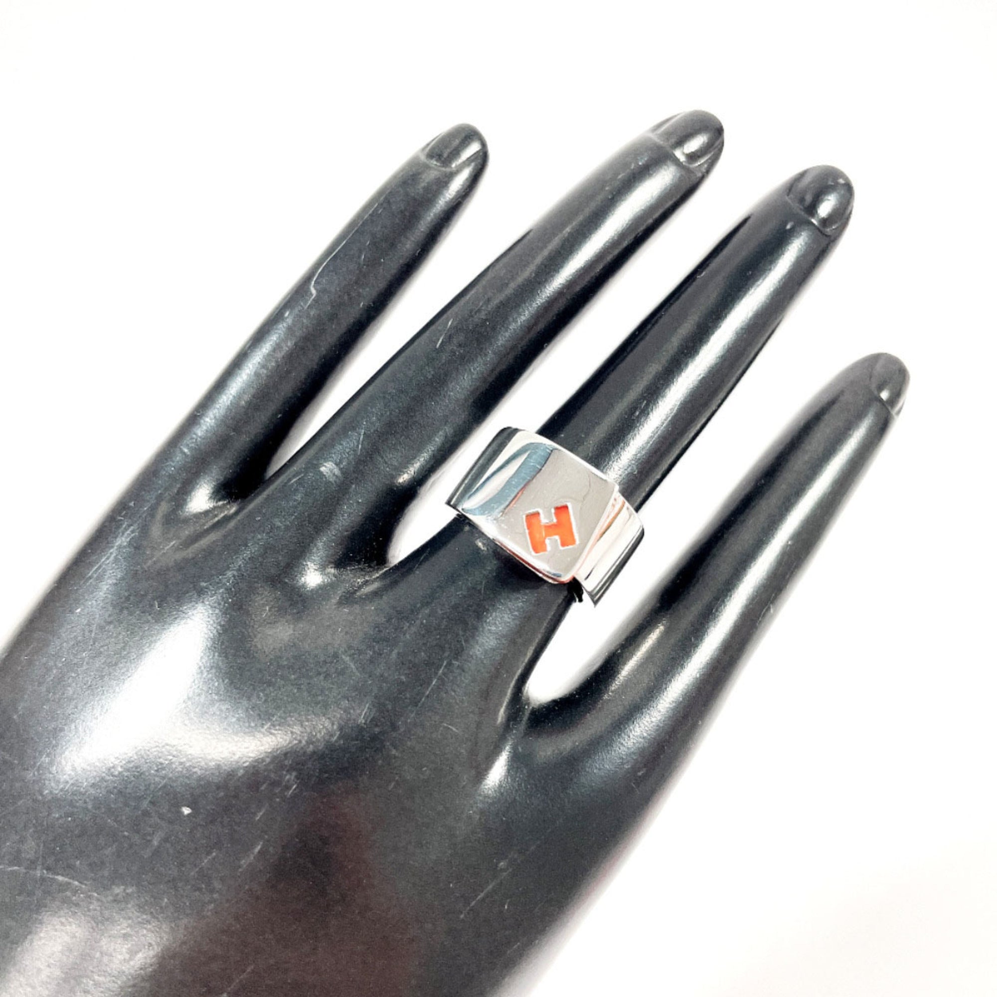 Hermes Silver Orange Silver 925 Band Ring (Pre-Owned)