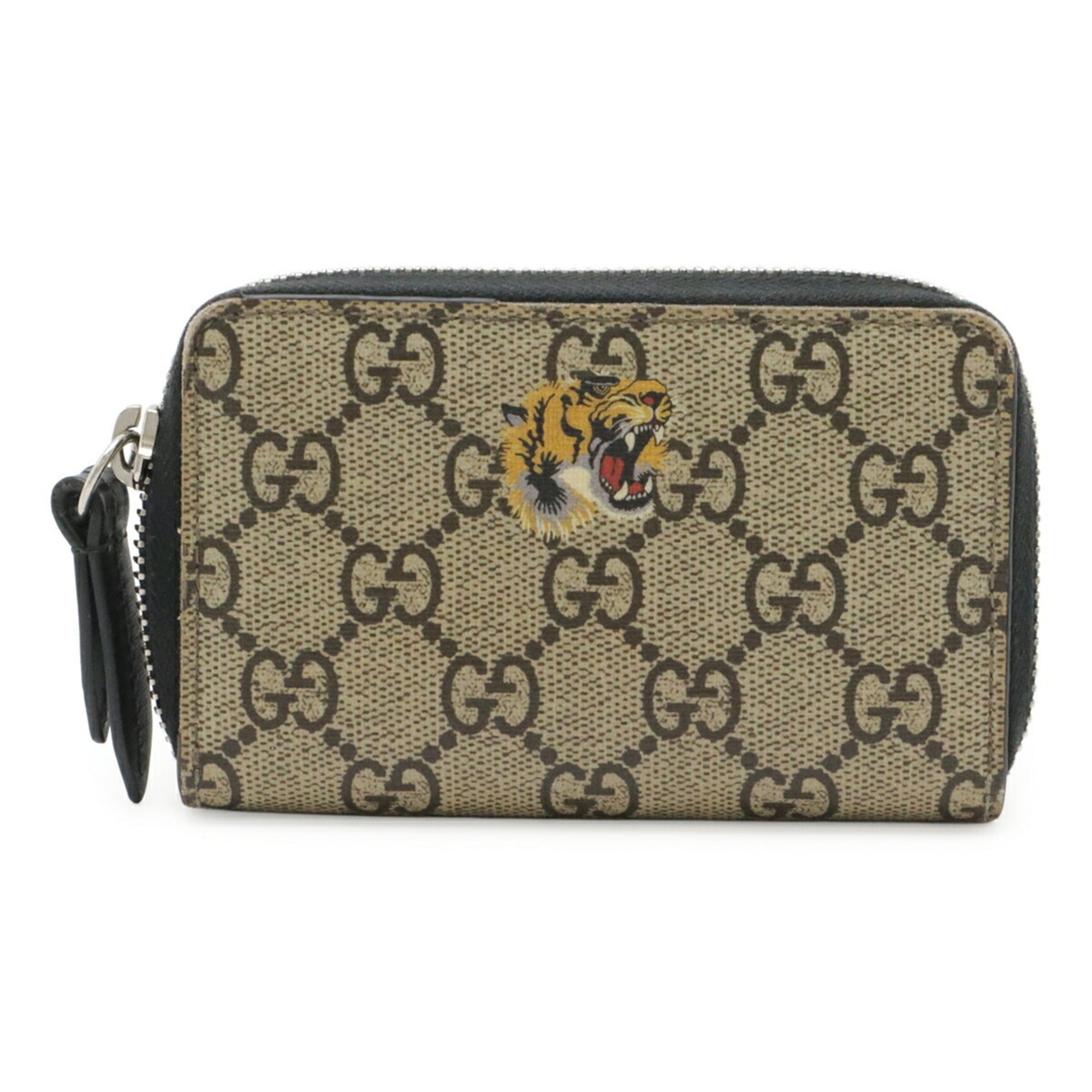 Gucci Beige Black Gg Supreme Canvas Leather Coin Purse/Coin Case (Pre-Owned)