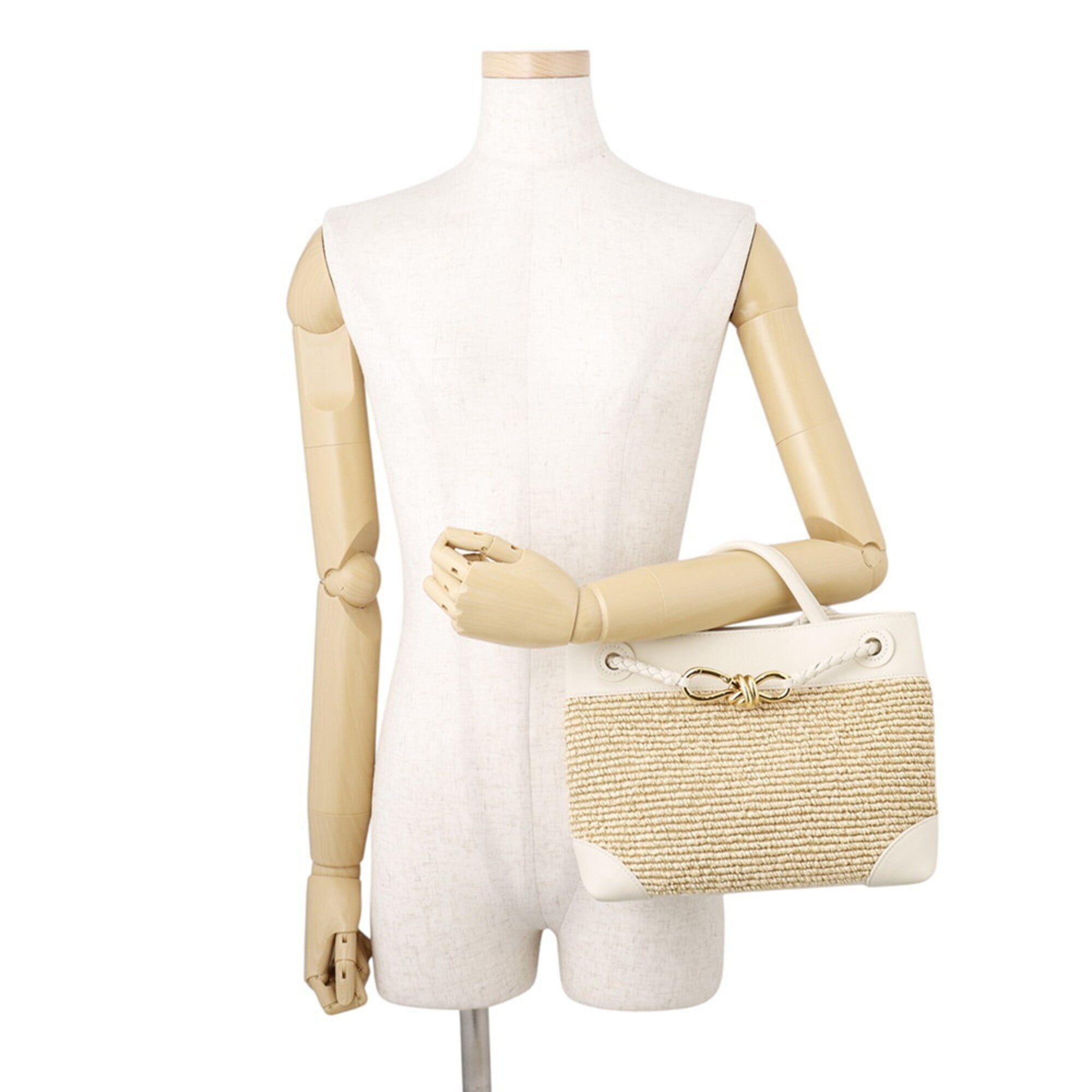 Bottega Veneta White Raffia Handbag Pouch (Pre-Owned)