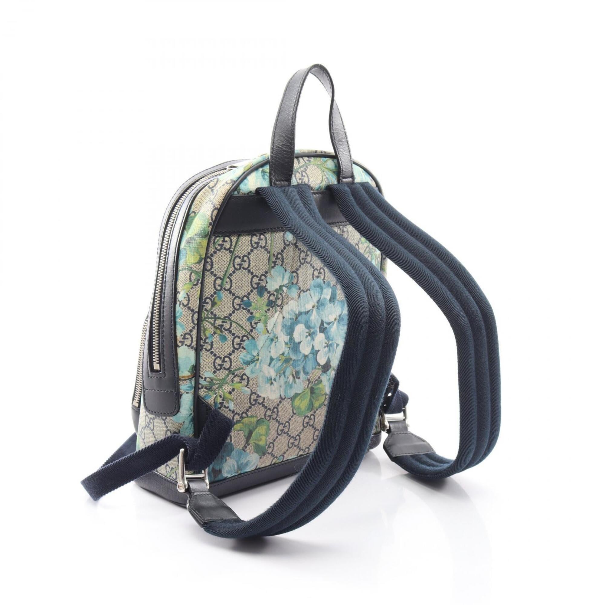 Gucci Beige Blue Navy Coated Canvas Leather Backpack (Pre-Owned)