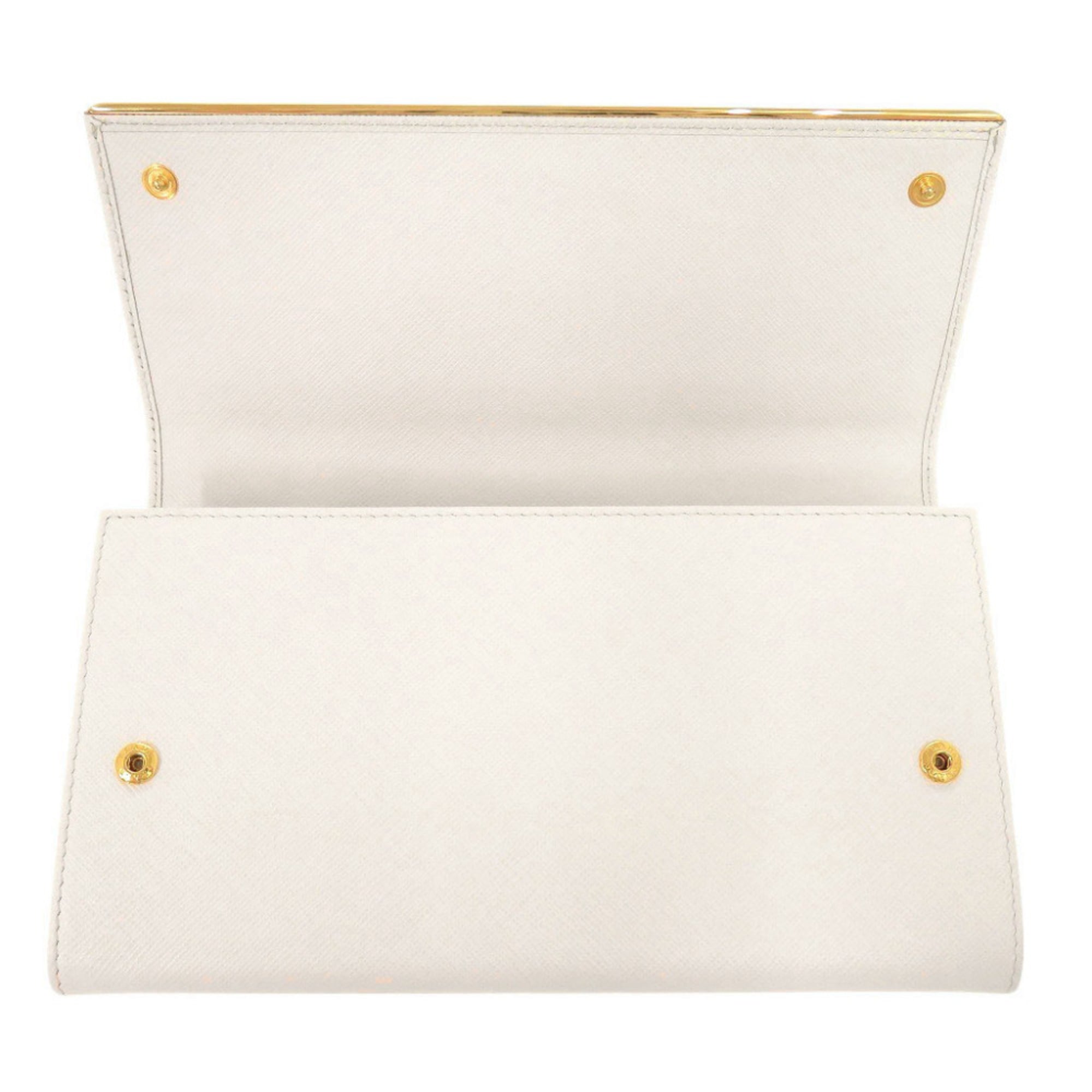 Prada White Leather Long Wallet (Bi-Fold) (Pre-Owned)
