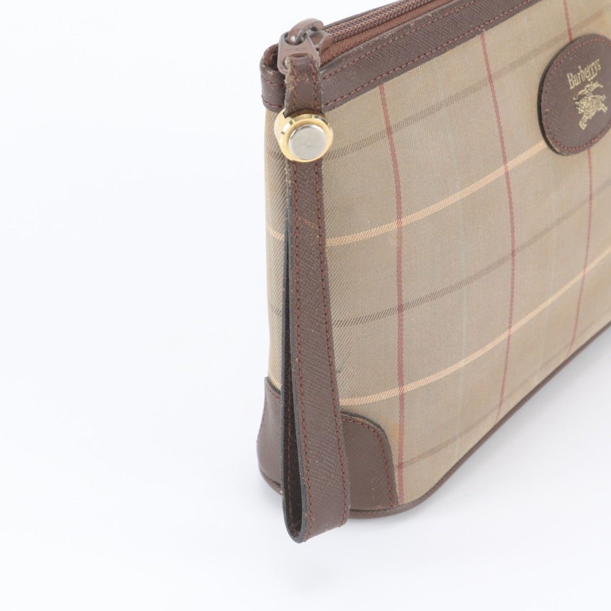 Burberry Brown Leather Canvas Clutch Bag Pouch (Pre-Owned)