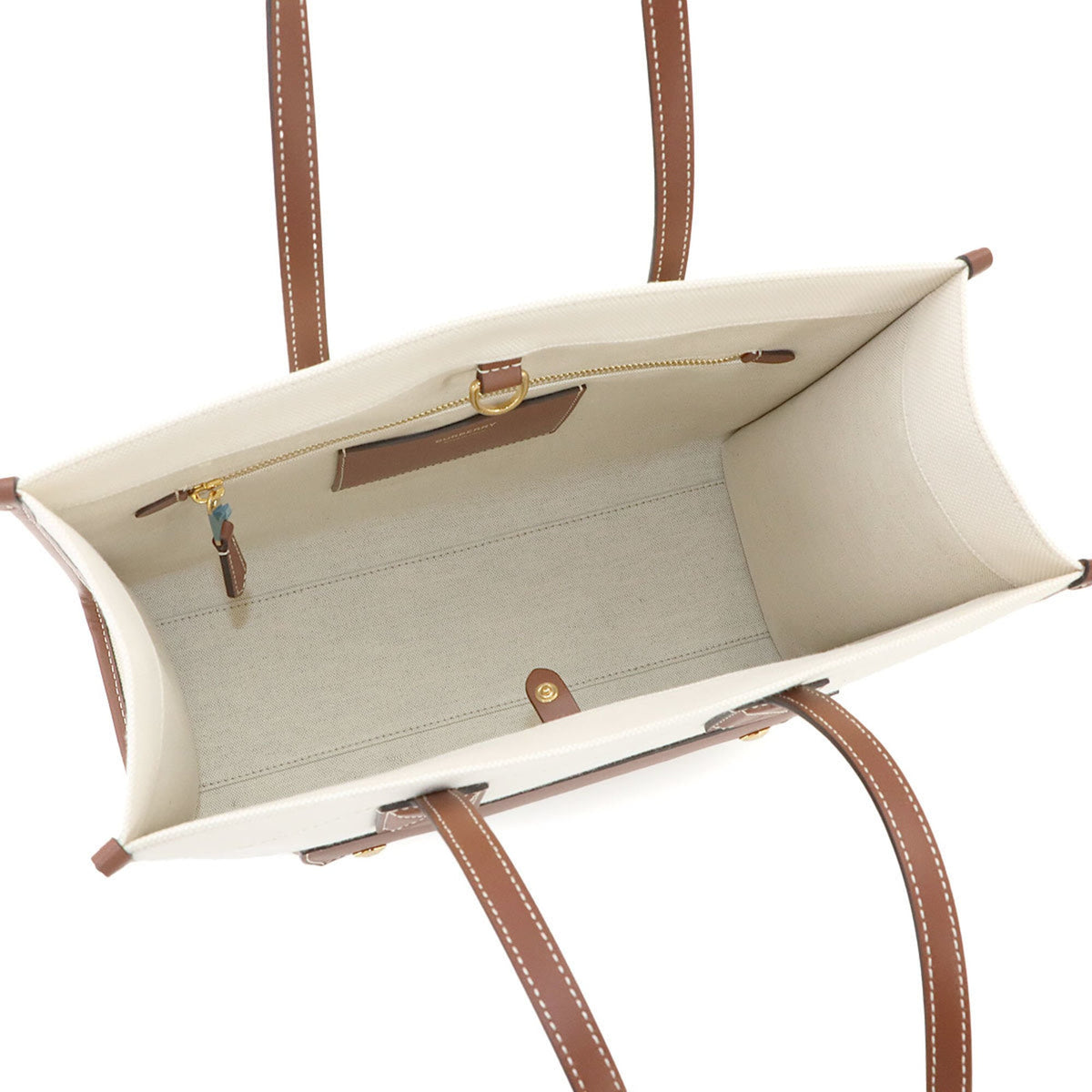 Burberry Beige Ivory Canvas Leather Handbag Tote Bag (Pre-Owned)