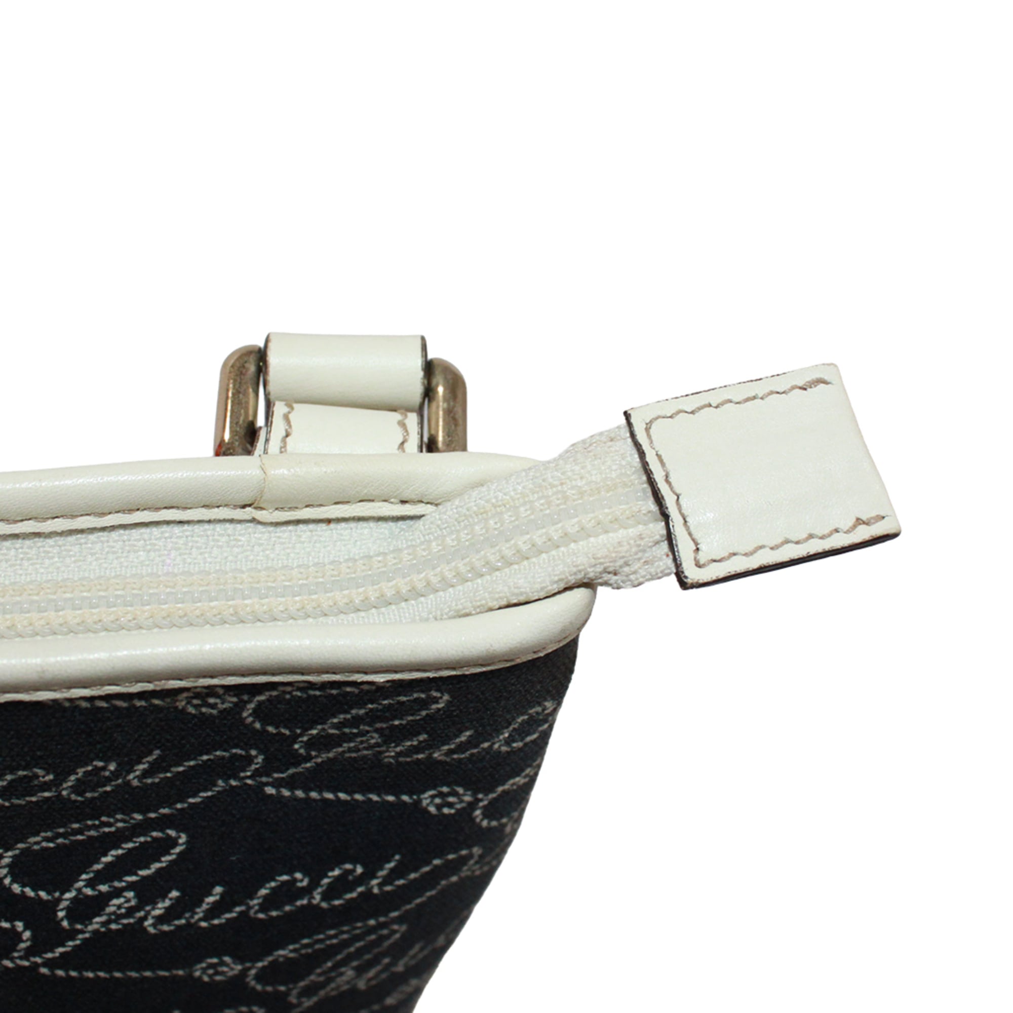 Gucci Navy White Canvas Leather Shoulder Bag (Pre-Owned)