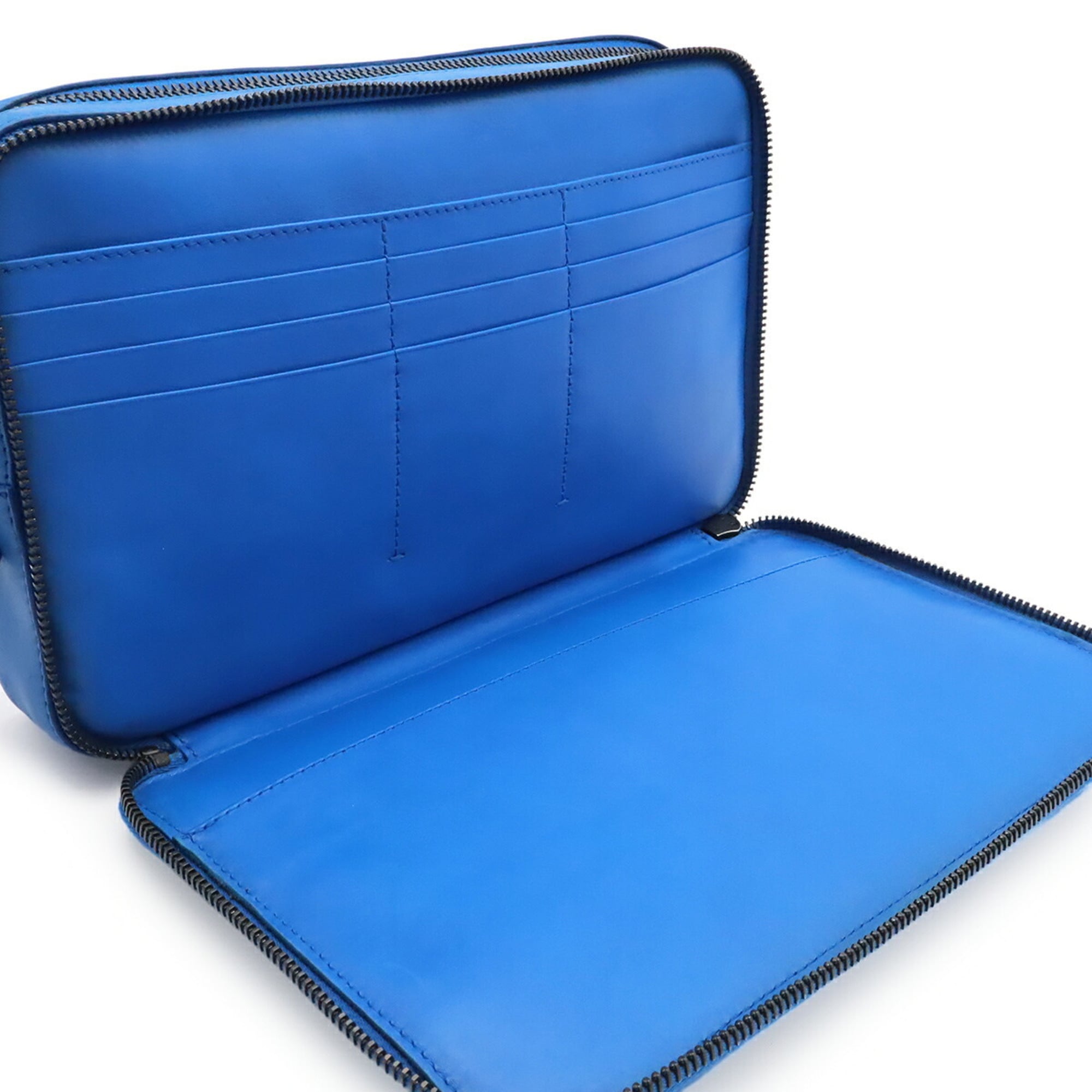 Bottega Veneta Intrecciato Blue Leather Clutch Bag (Pre-Owned)