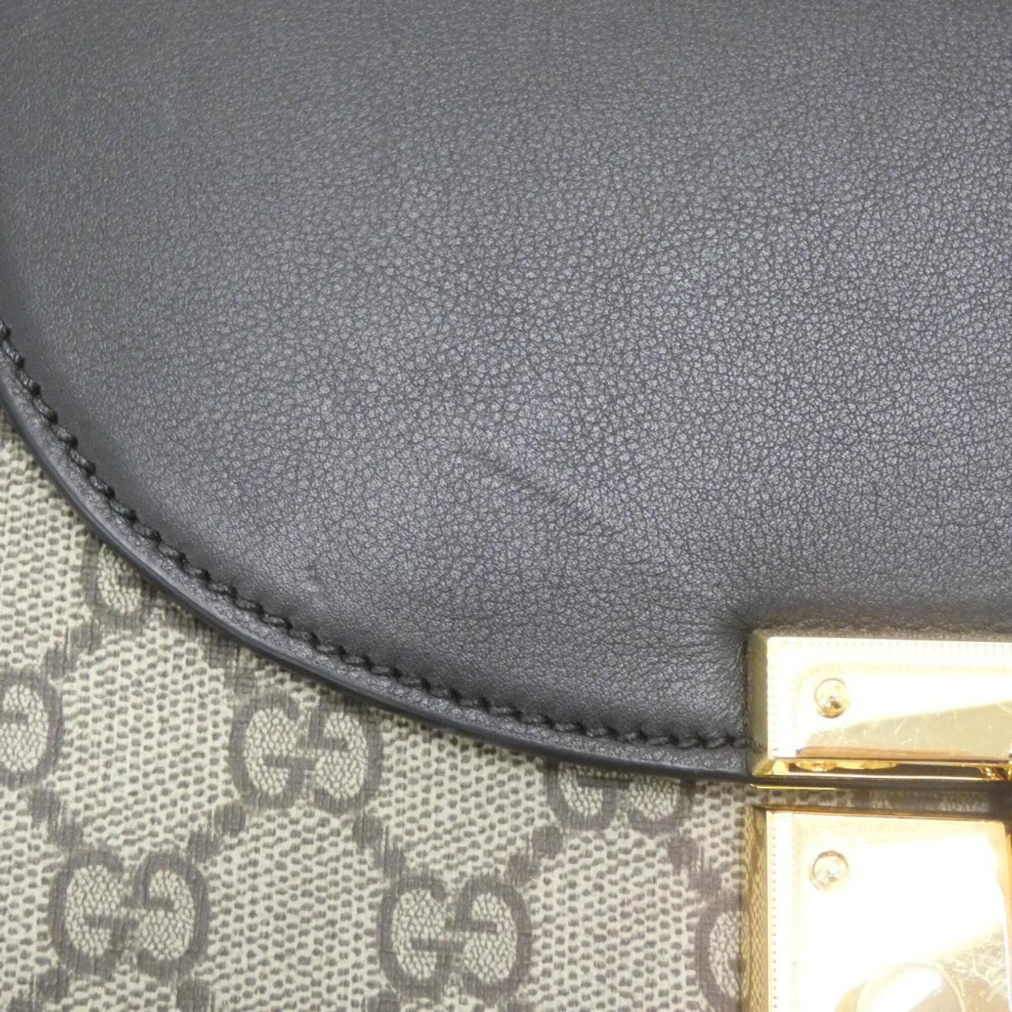 Gucci Beige Black Gg Supreme Leather Shoulder Bag (Pre-Owned)