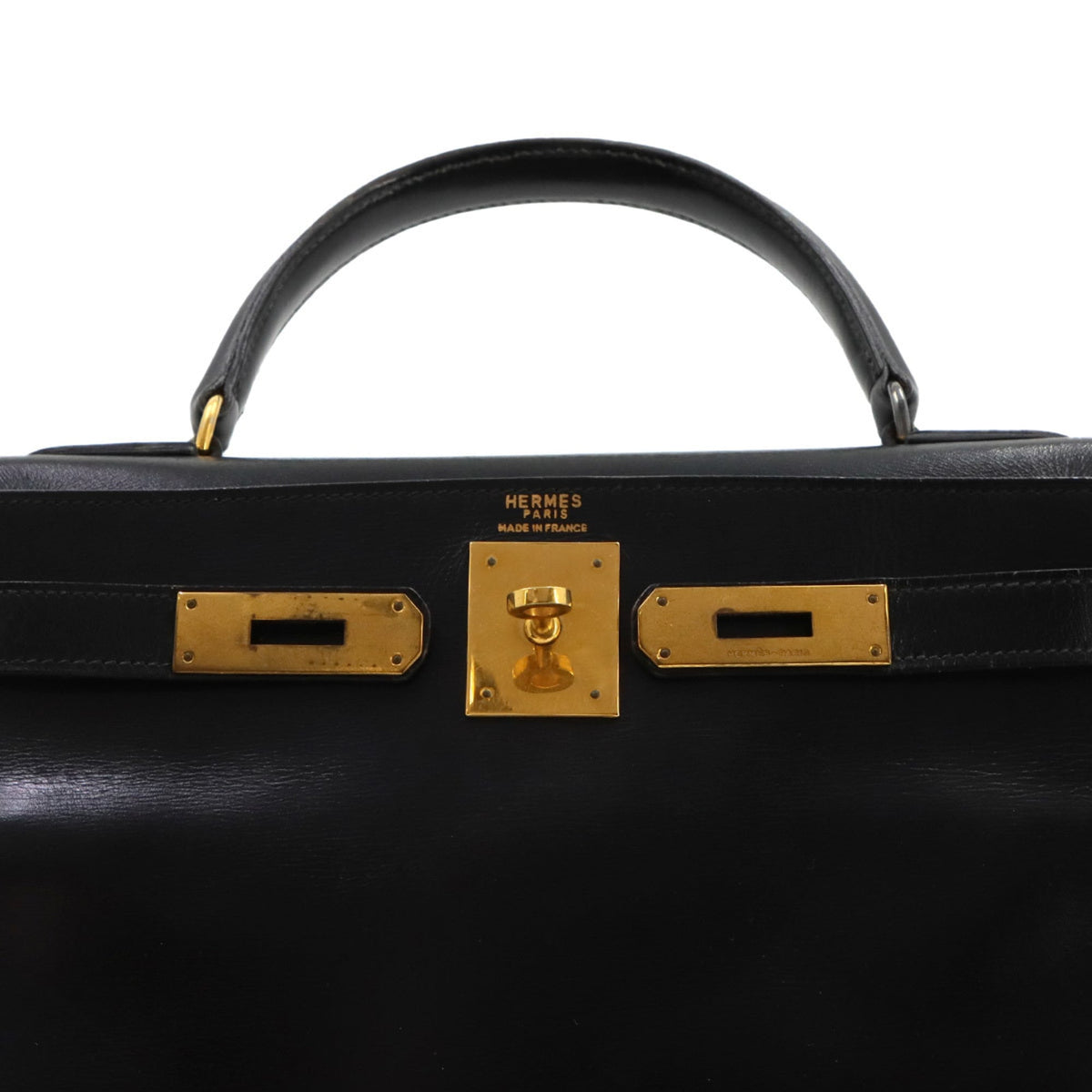 Hermes Black Box Calf Leather Handbag (Pre-Owned)